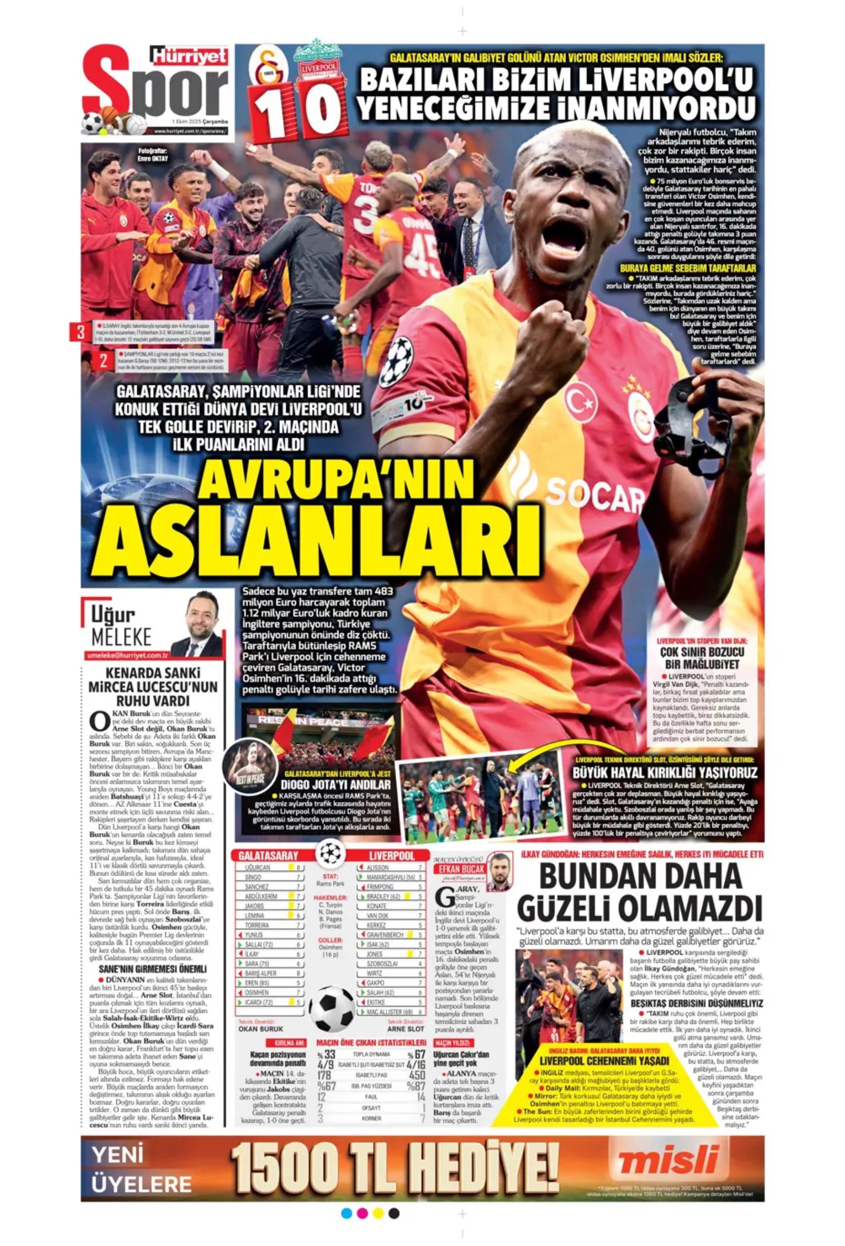 Gazeteler, Galatasaray'ın Liverpool zaferini nasıl gördü? 'Ali Sami Yen cehennemi'