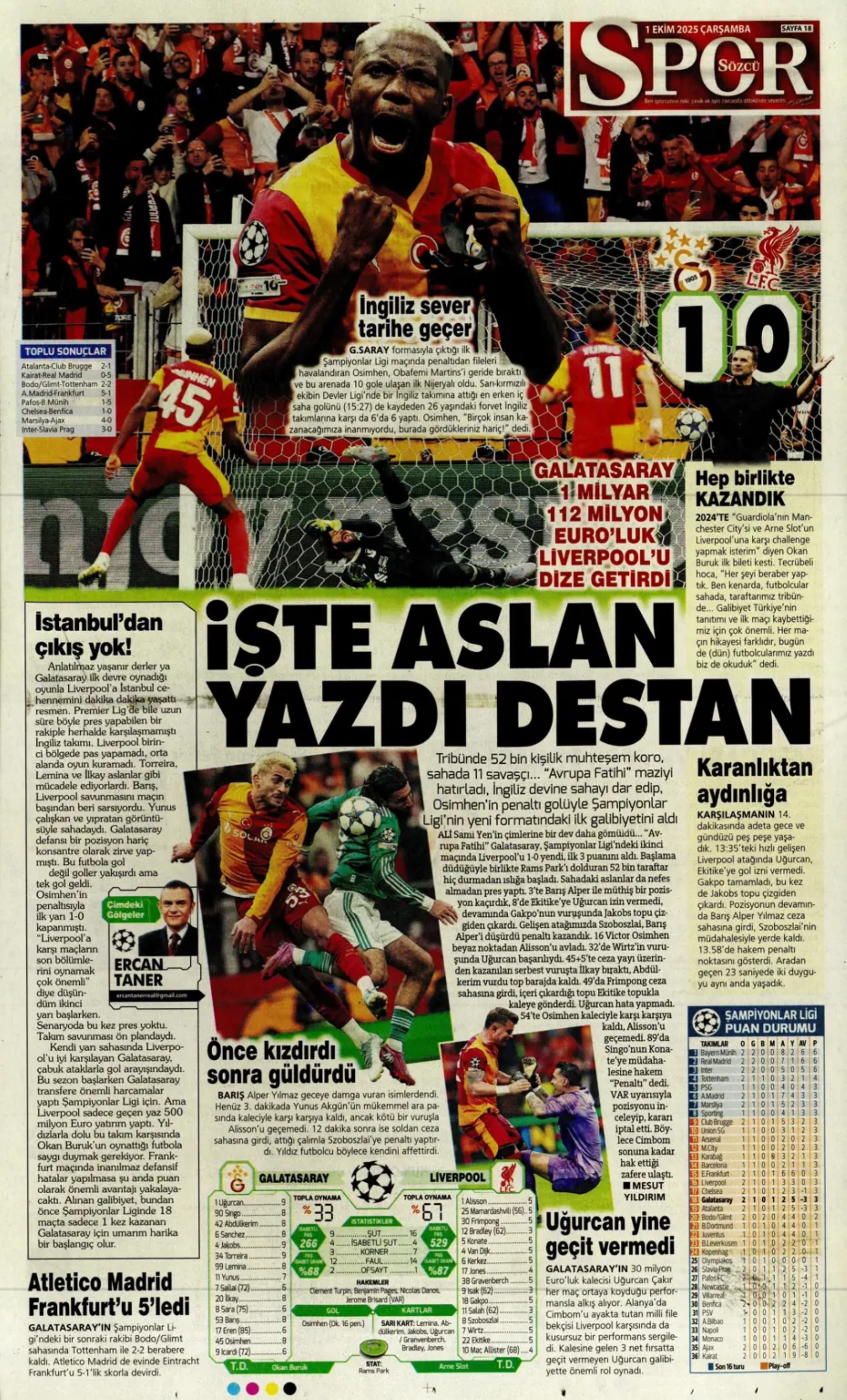 Gazeteler, Galatasaray'ın Liverpool zaferini nasıl gördü? 'Ali Sami Yen cehennemi'
