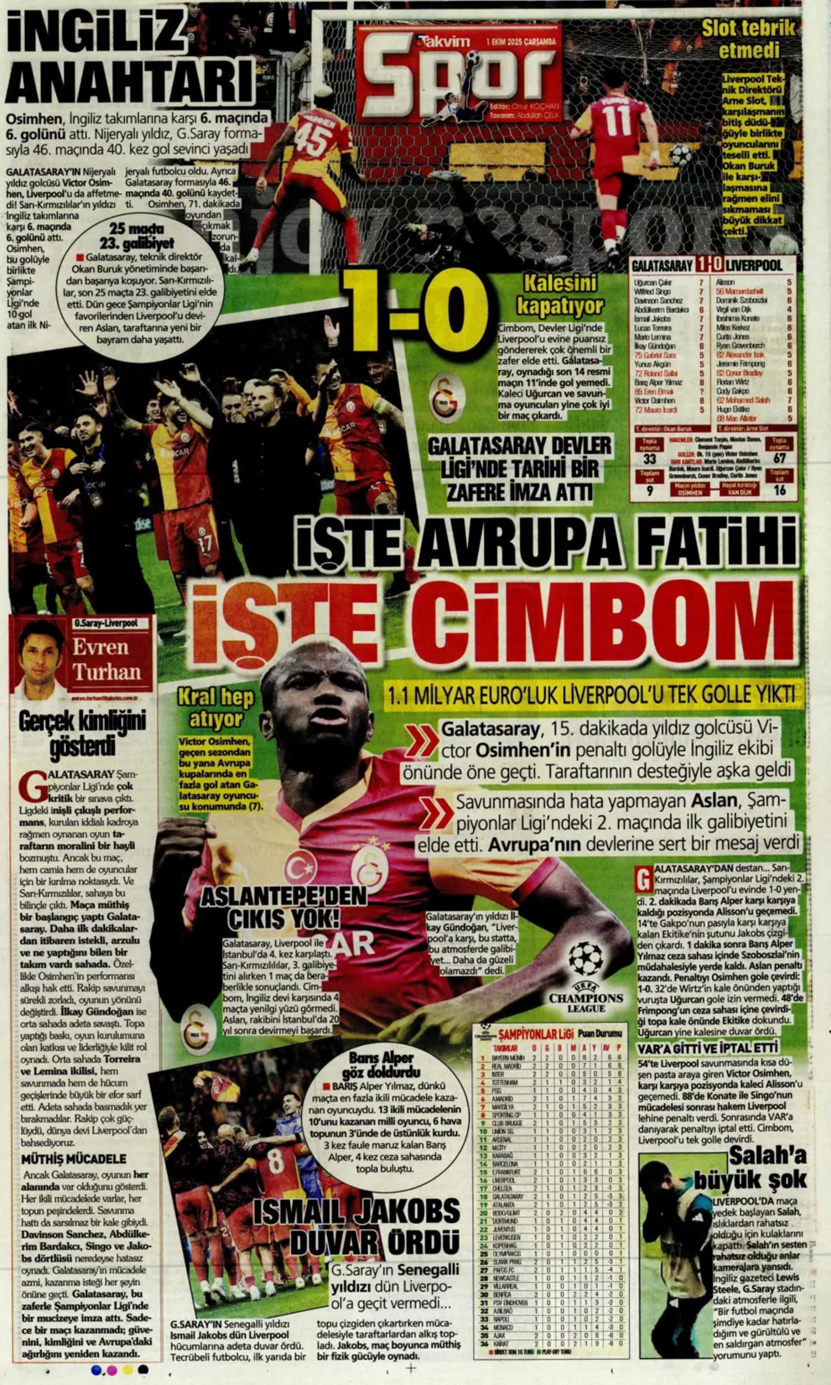 Gazeteler, Galatasaray'ın Liverpool zaferini nasıl gördü? 'Ali Sami Yen cehennemi'