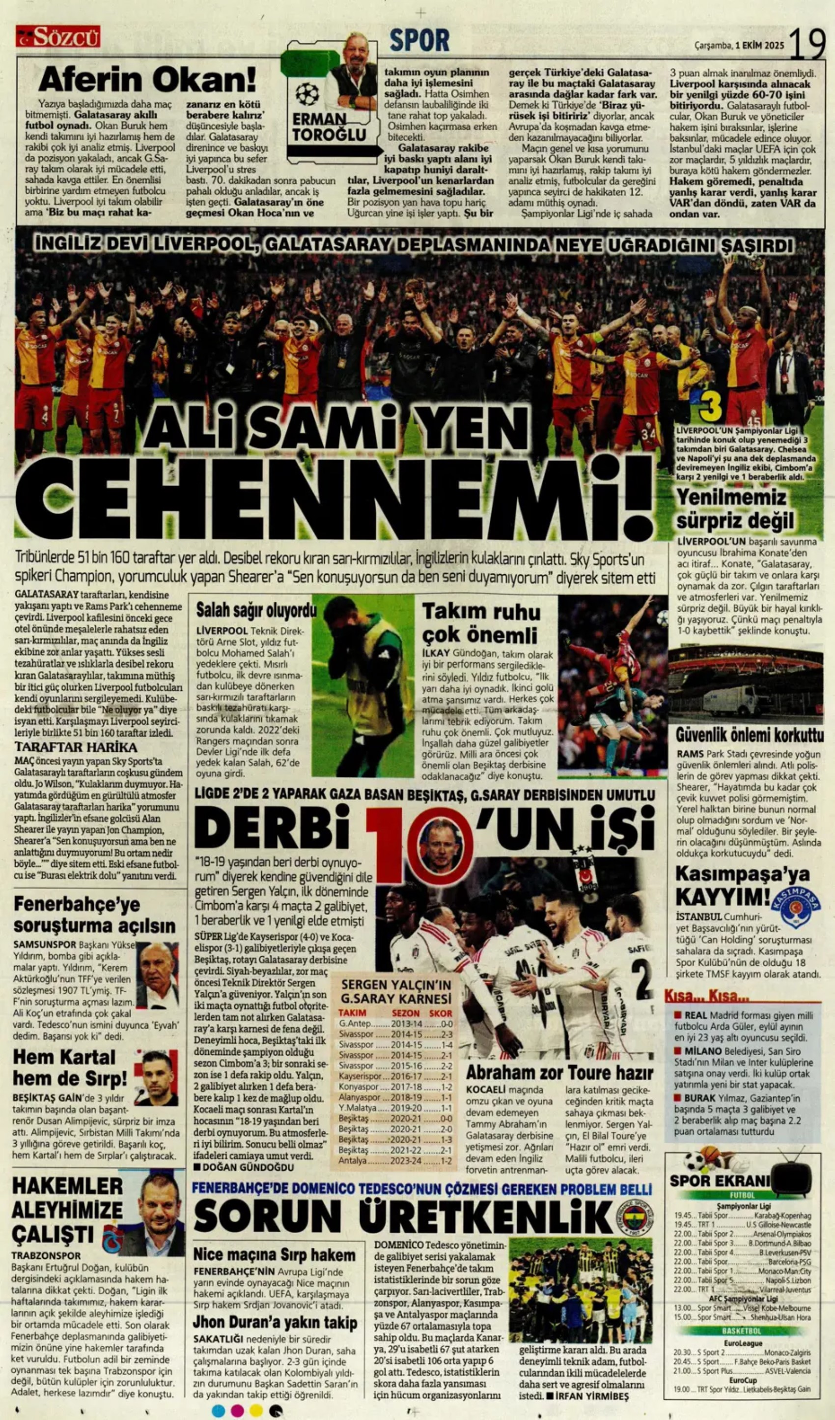Gazeteler, Galatasaray'ın Liverpool zaferini nasıl gördü? 'Ali Sami Yen cehennemi'