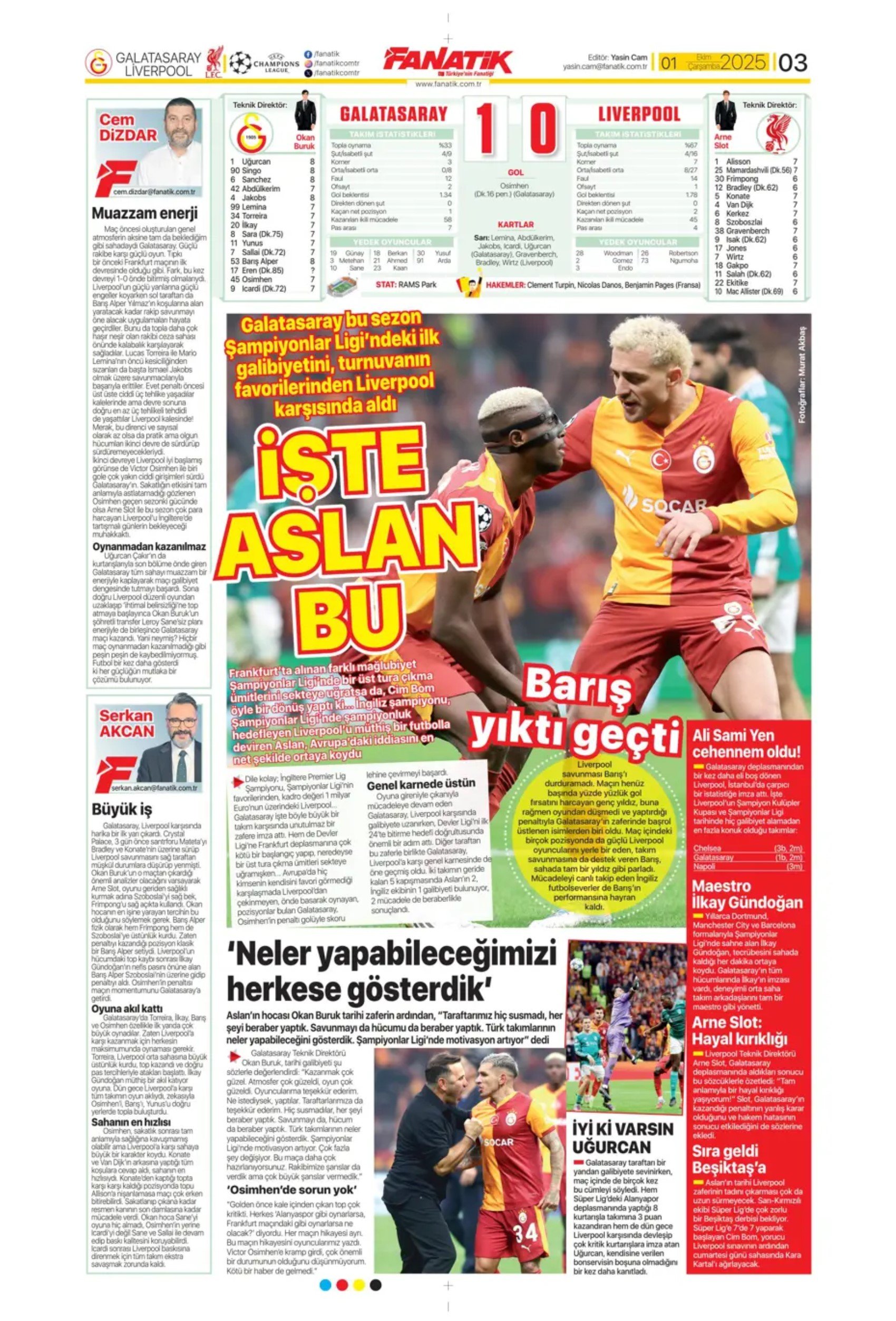 Gazeteler, Galatasaray'ın Liverpool zaferini nasıl gördü? 'Ali Sami Yen cehennemi'
