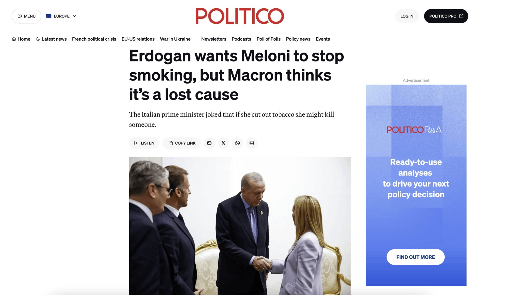 Cumhurbaşkanı Erdoğan'ın İtalya Başbakanı Meloni'ye sigara uyarısı İtalya basınında: Macron ilgiyle takip etti