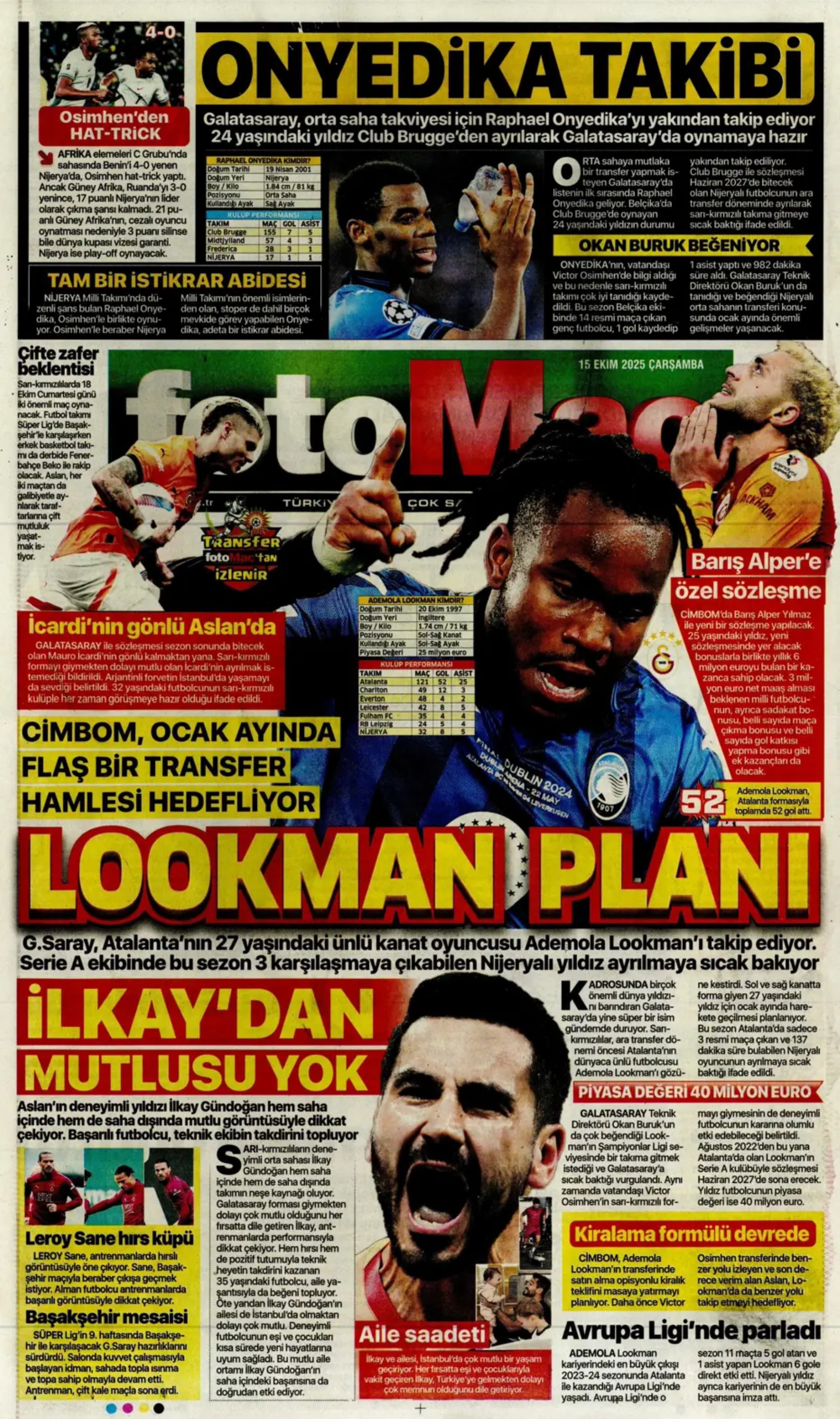 Sporda günün manşetleri... Fenerbahçe'de gözler Sadettin Saran'da