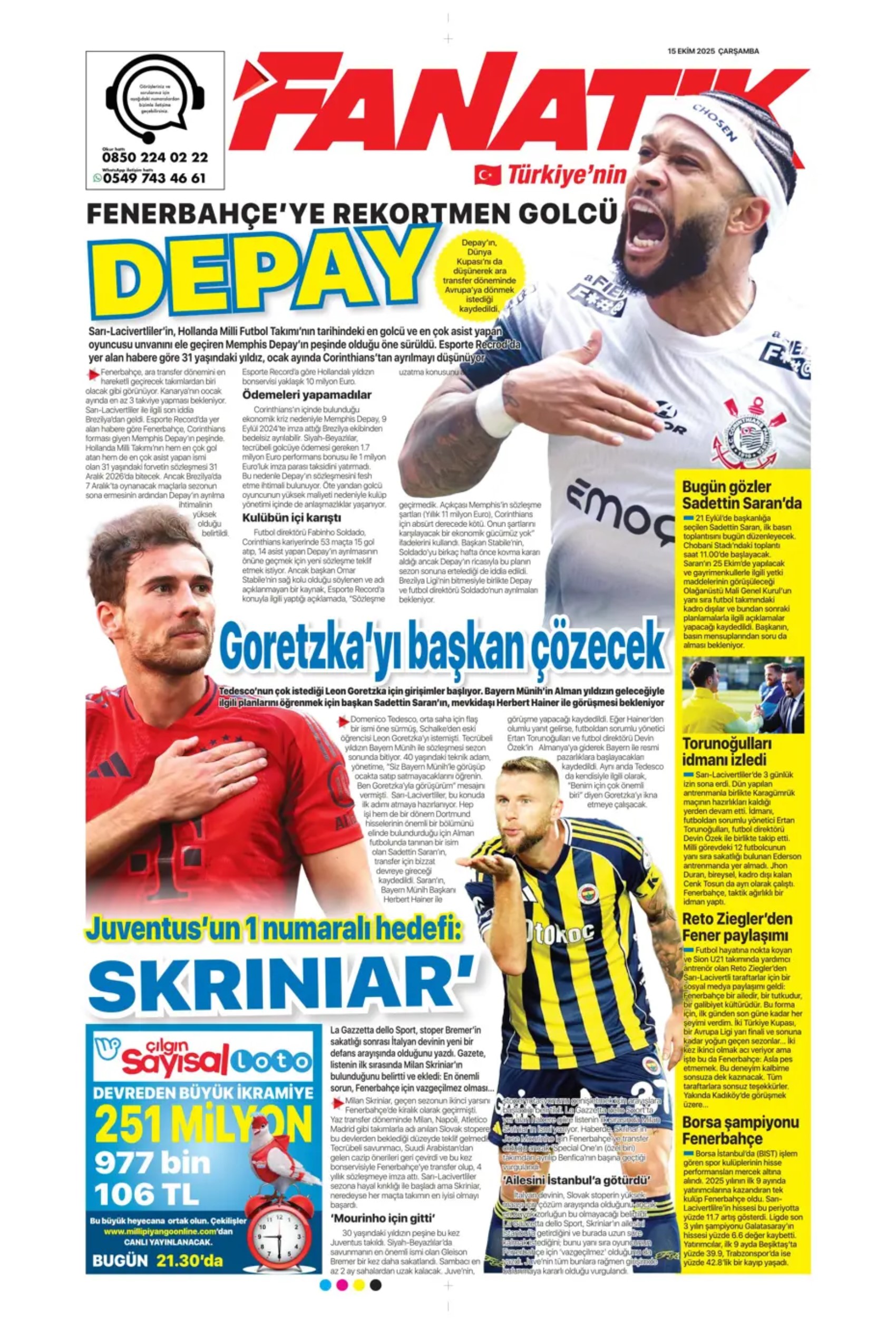 Sporda günün manşetleri... Fenerbahçe'de gözler Sadettin Saran'da