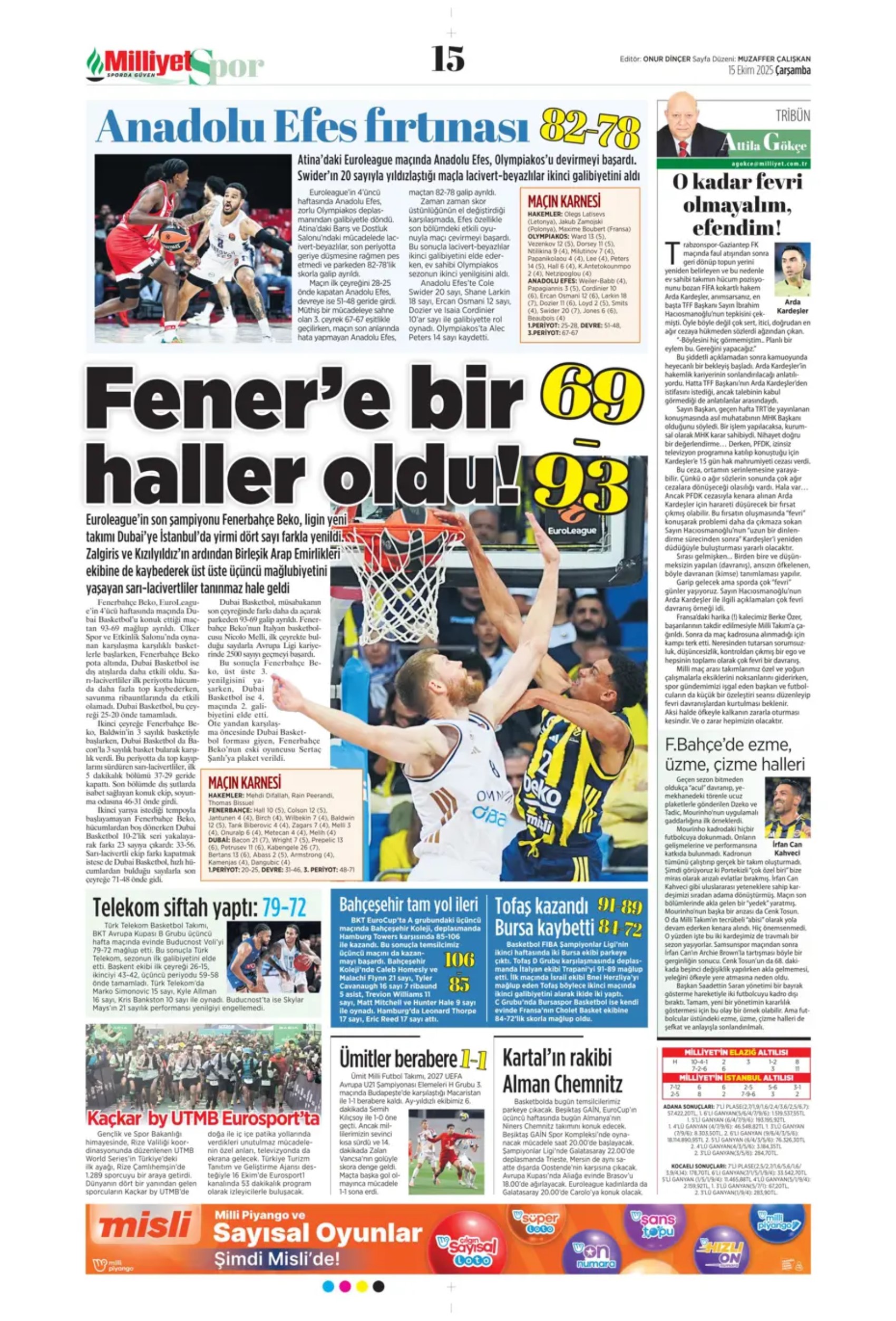 Sporda günün manşetleri... Fenerbahçe'de gözler Sadettin Saran'da