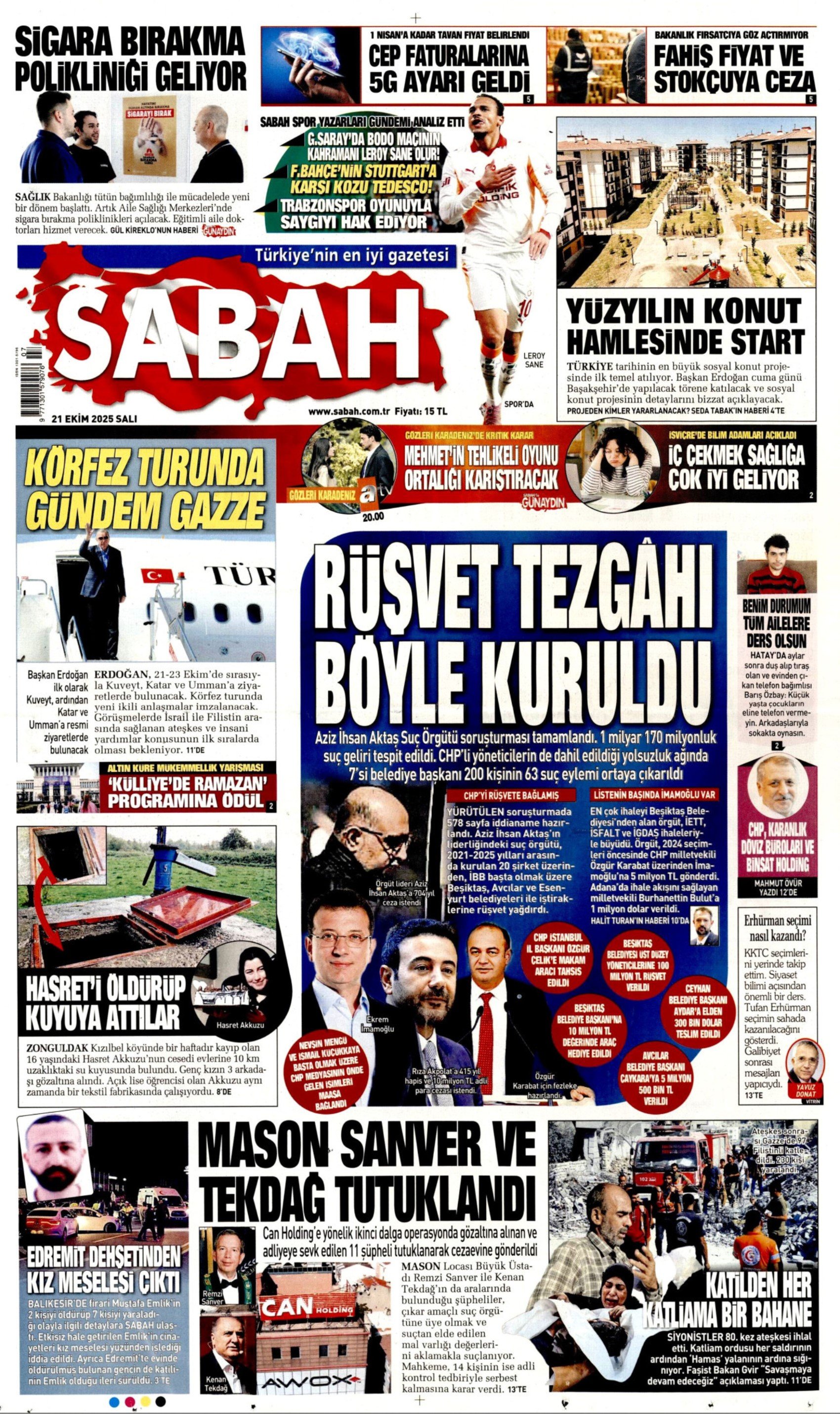 21 Ekim 2025 gazete manşetleri: Gazeteler Aziz İhsan Aktaş iddianamesini nasıl gördü?