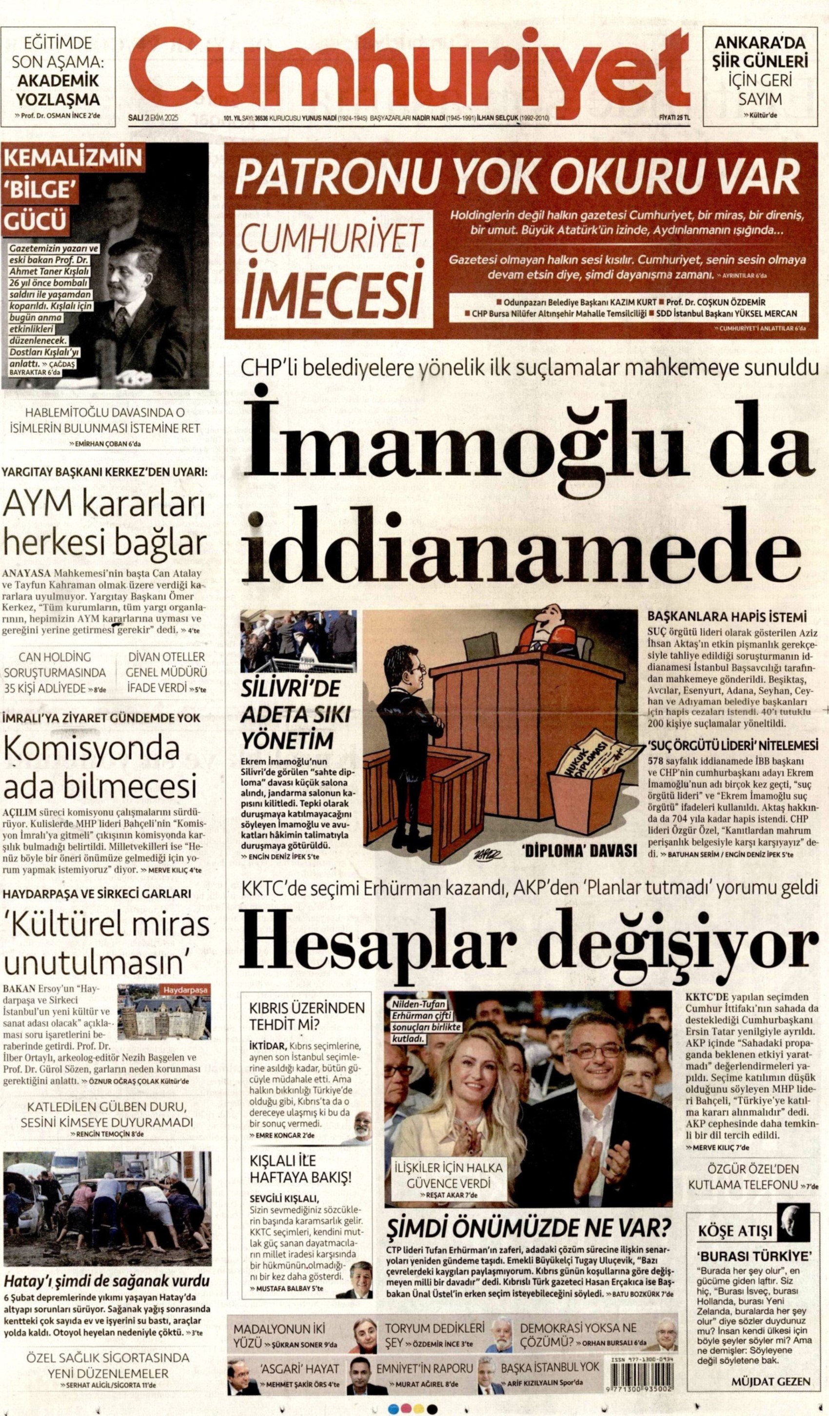 21 Ekim 2025 gazete manşetleri: Gazeteler Aziz İhsan Aktaş iddianamesini nasıl gördü?