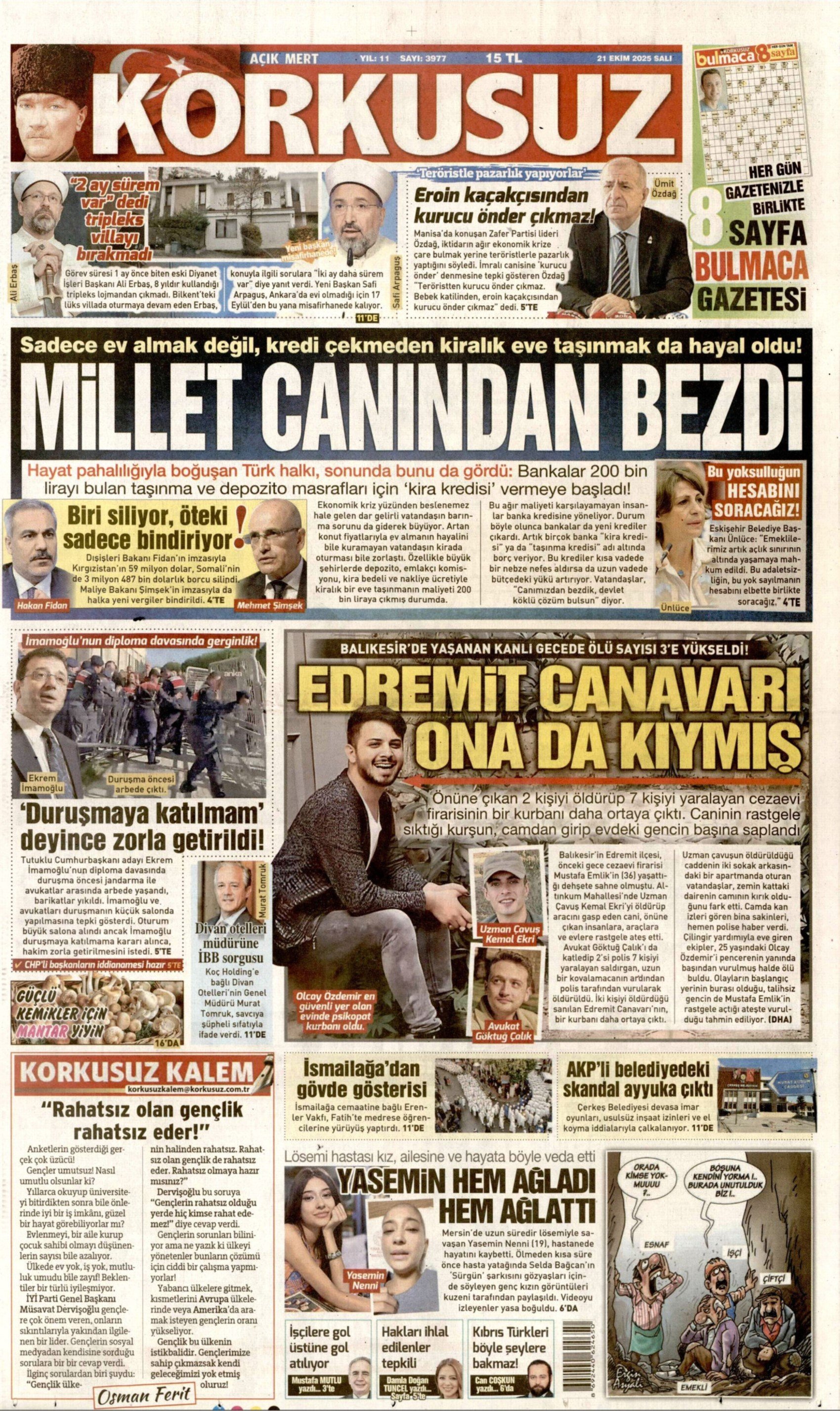 21 Ekim 2025 gazete manşetleri: Gazeteler Aziz İhsan Aktaş iddianamesini nasıl gördü?