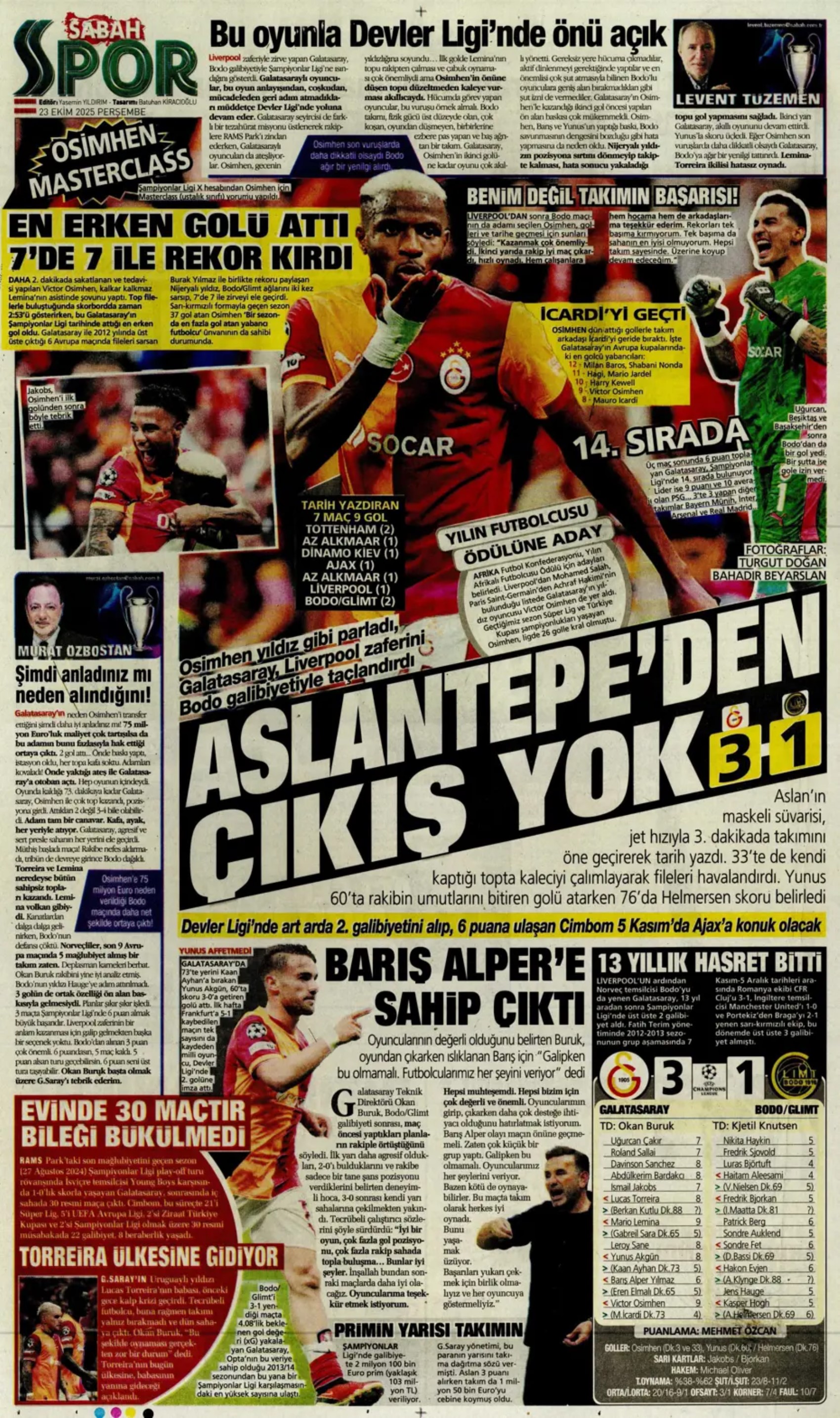 Sporda günün manşetleri... Şampiyonları Ligi'nde Galatasaray'ın gecesi