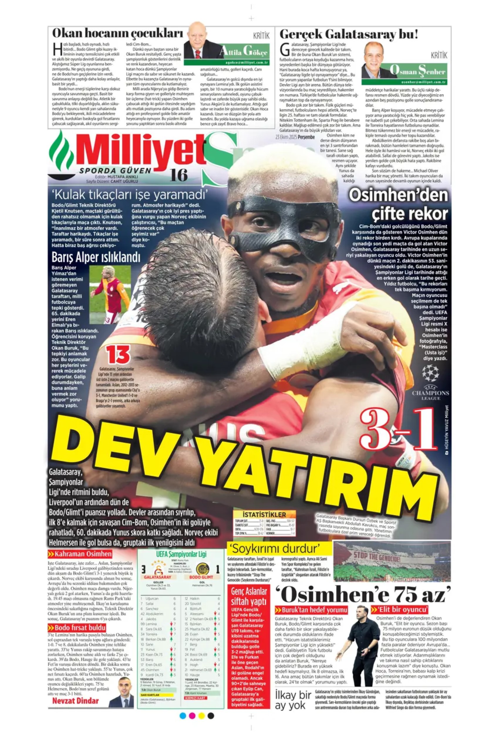 Sporda günün manşetleri... Şampiyonları Ligi'nde Galatasaray'ın gecesi