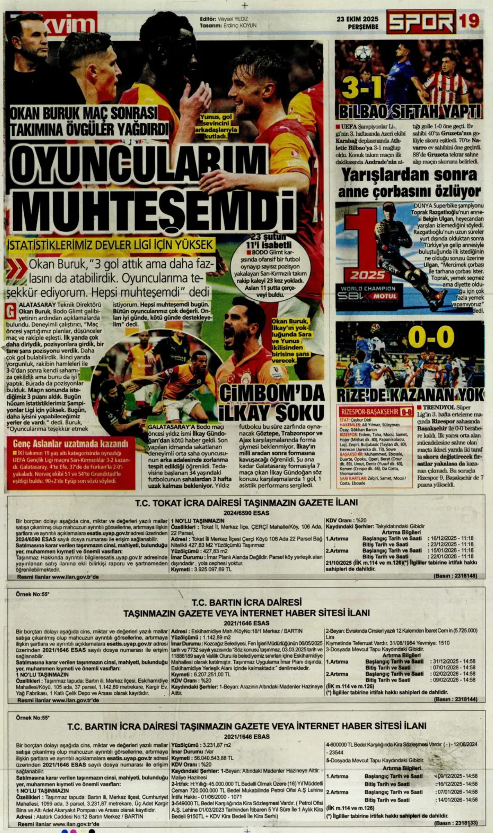 Sporda günün manşetleri... Şampiyonları Ligi'nde Galatasaray'ın gecesi