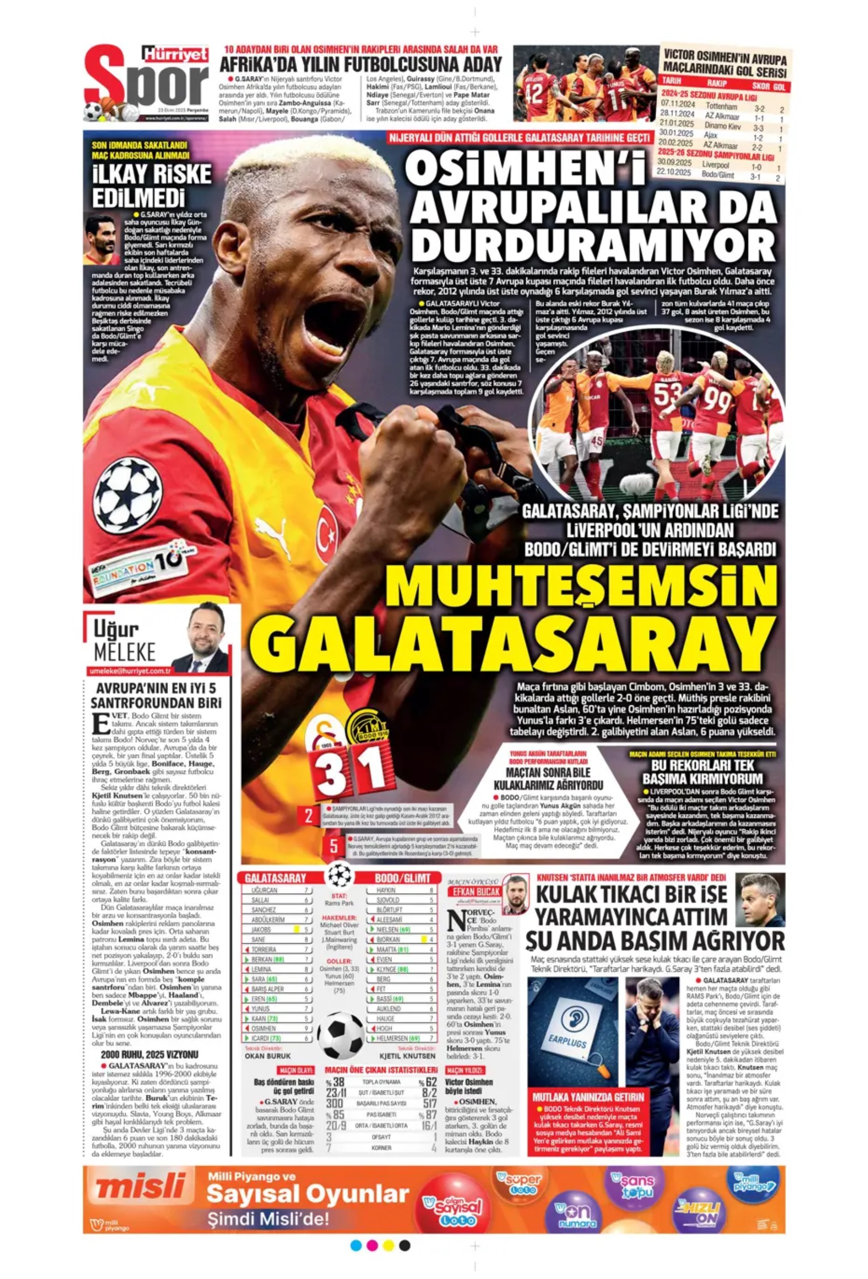 Sporda günün manşetleri... Şampiyonları Ligi'nde Galatasaray'ın gecesi