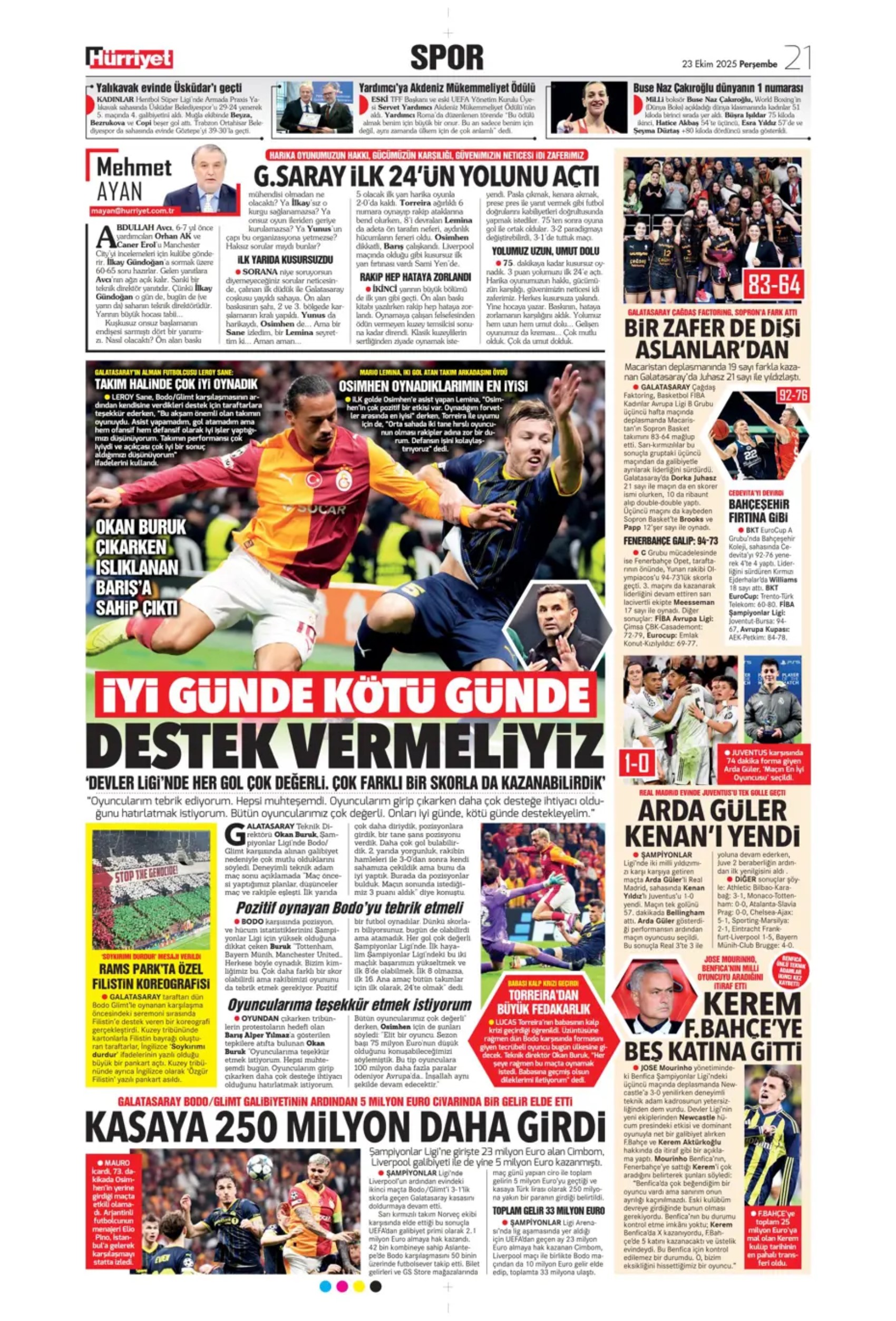 Sporda günün manşetleri... Şampiyonları Ligi'nde Galatasaray'ın gecesi