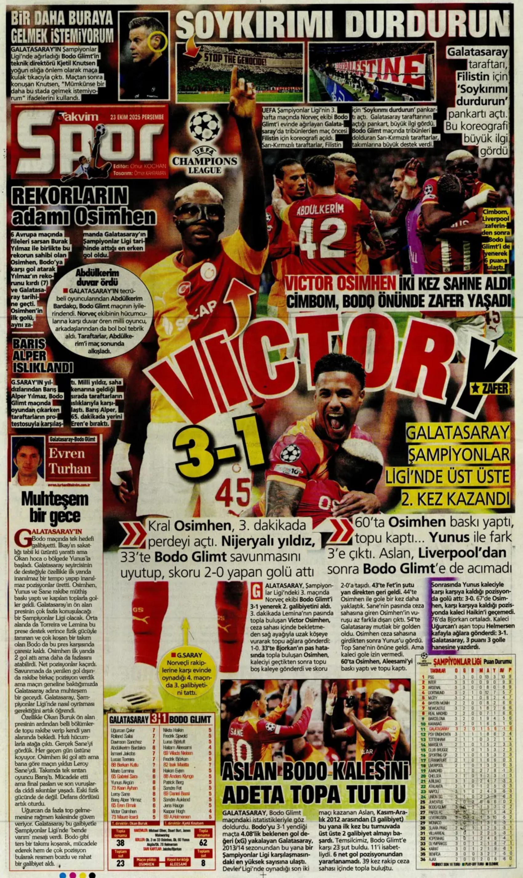 Sporda günün manşetleri... Şampiyonları Ligi'nde Galatasaray'ın gecesi