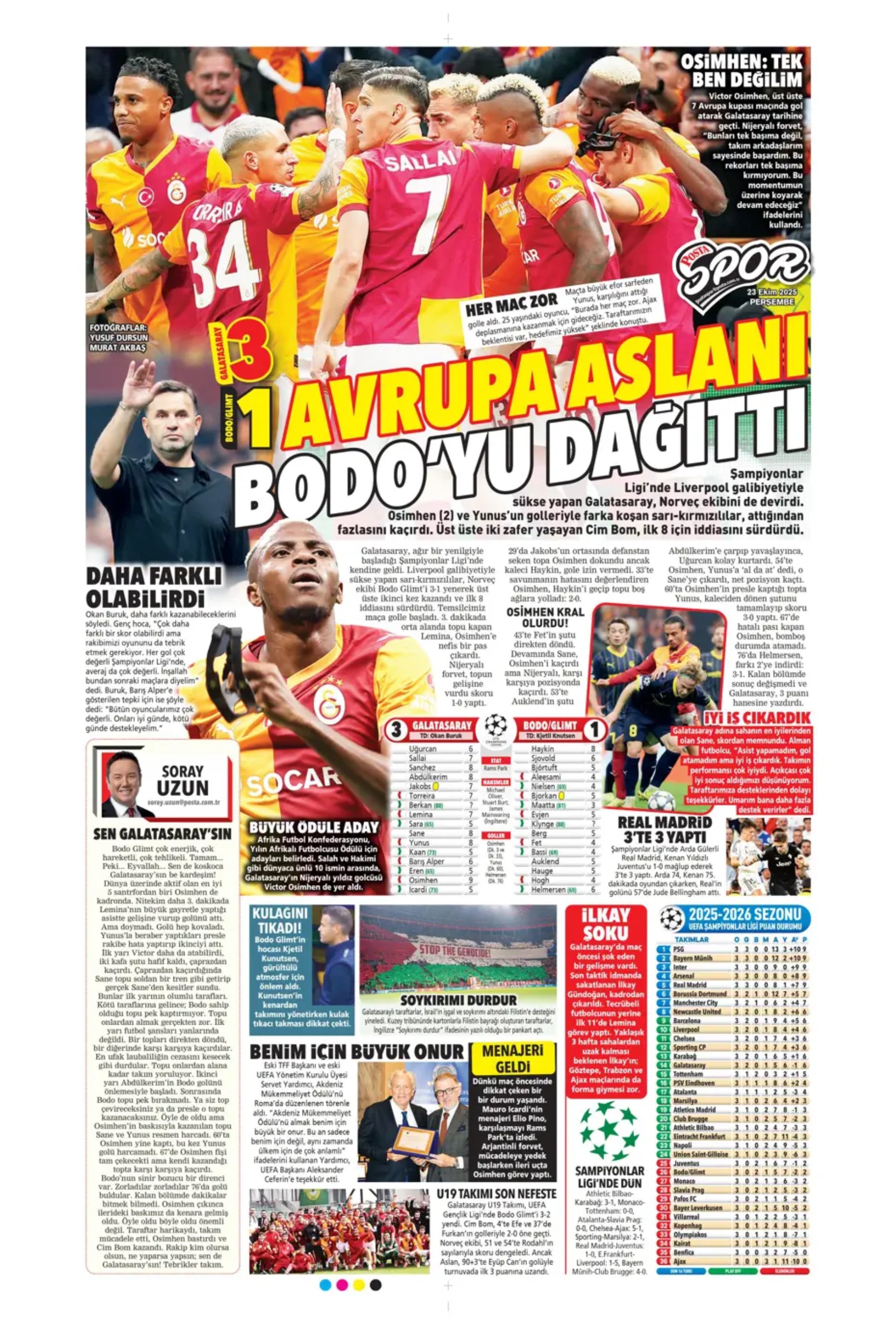 Sporda günün manşetleri... Şampiyonları Ligi'nde Galatasaray'ın gecesi