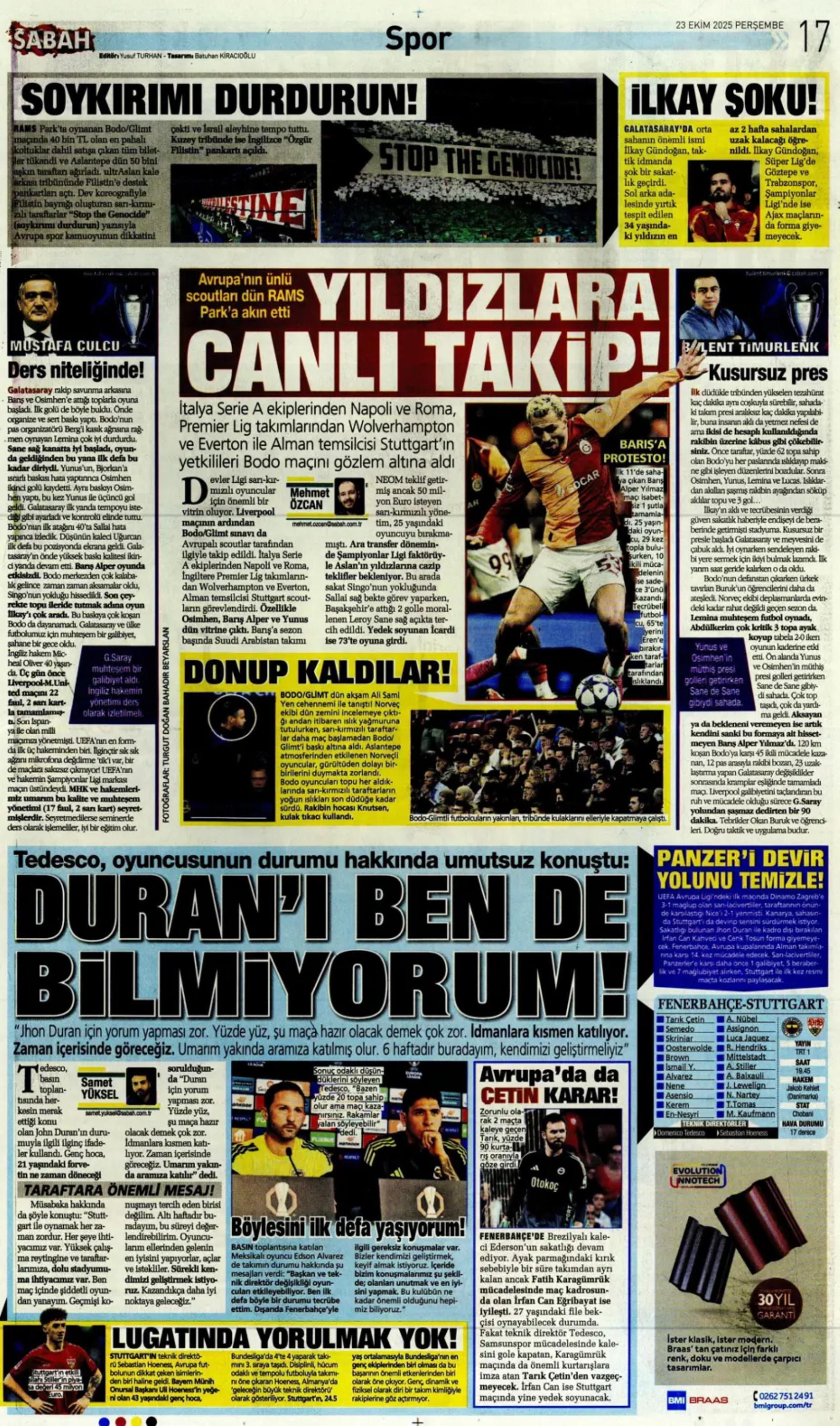 Sporda günün manşetleri... Şampiyonları Ligi'nde Galatasaray'ın gecesi