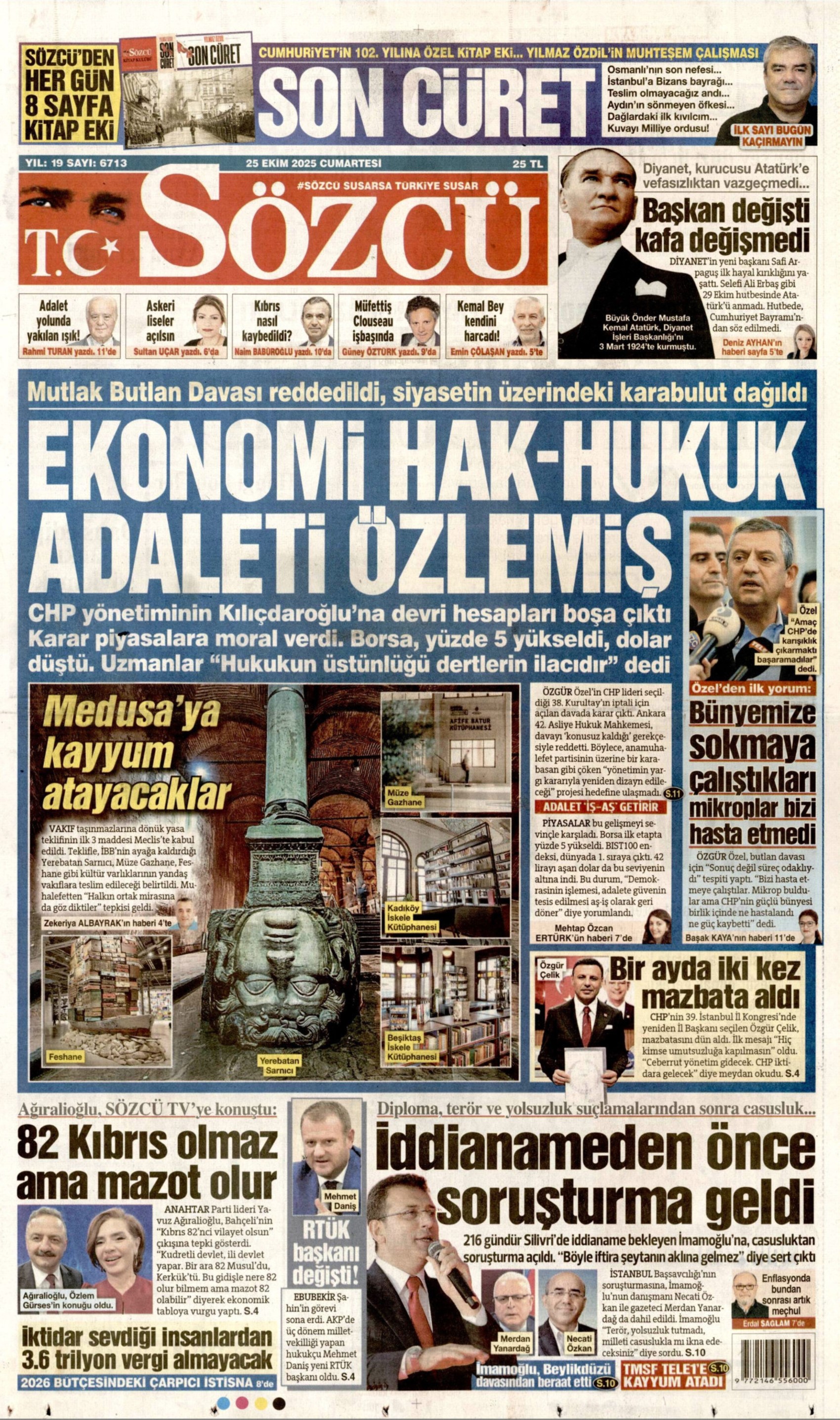 25 Ekim 2025 gazete manşetleri: Gazeteler, CHP'nin kurultay davasını ve İmamoğlu'na casusluk soruşturmasını nasıl gördü?