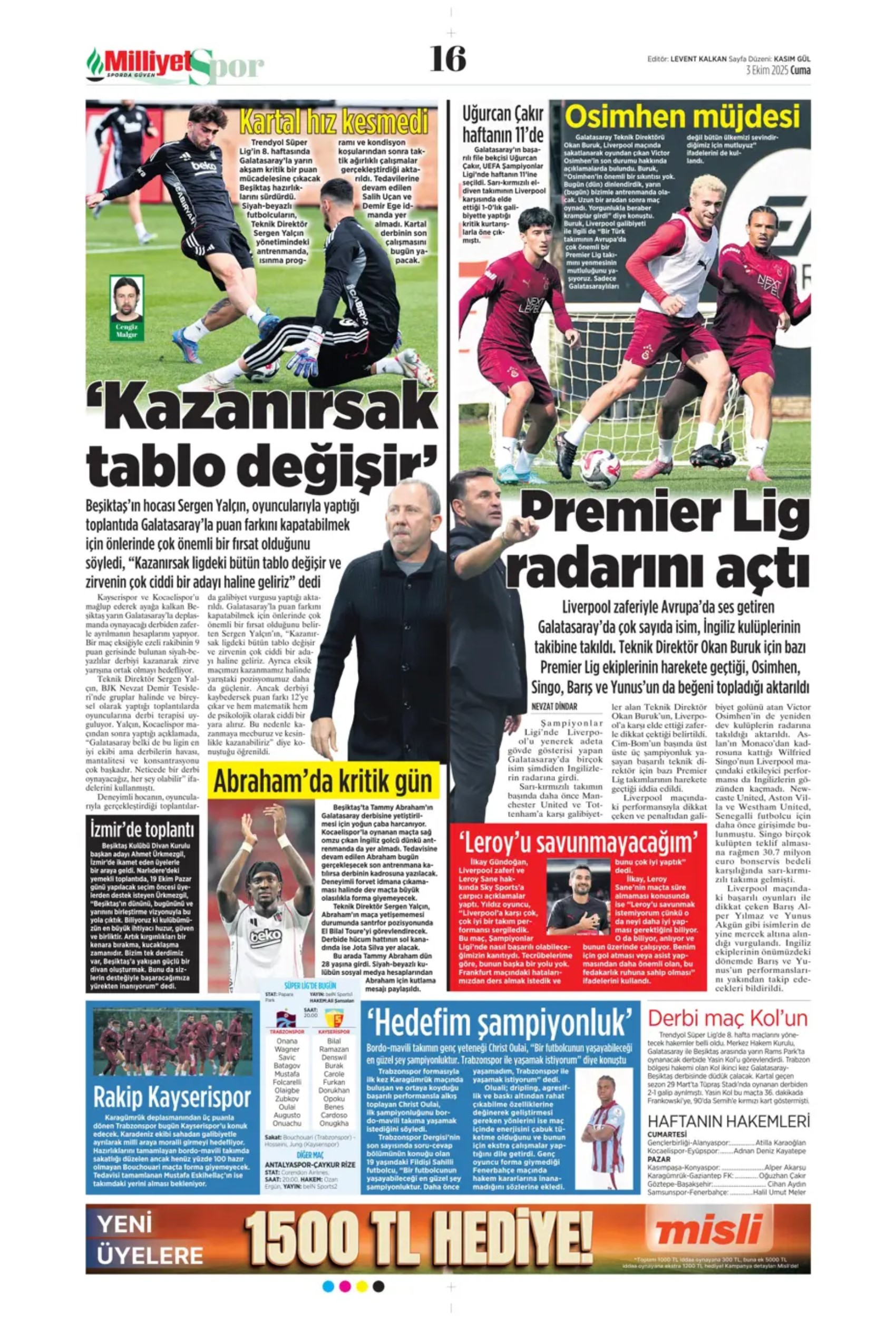 Sporda günün manşetleri: Kadıköy'de Kerem'in gecesi