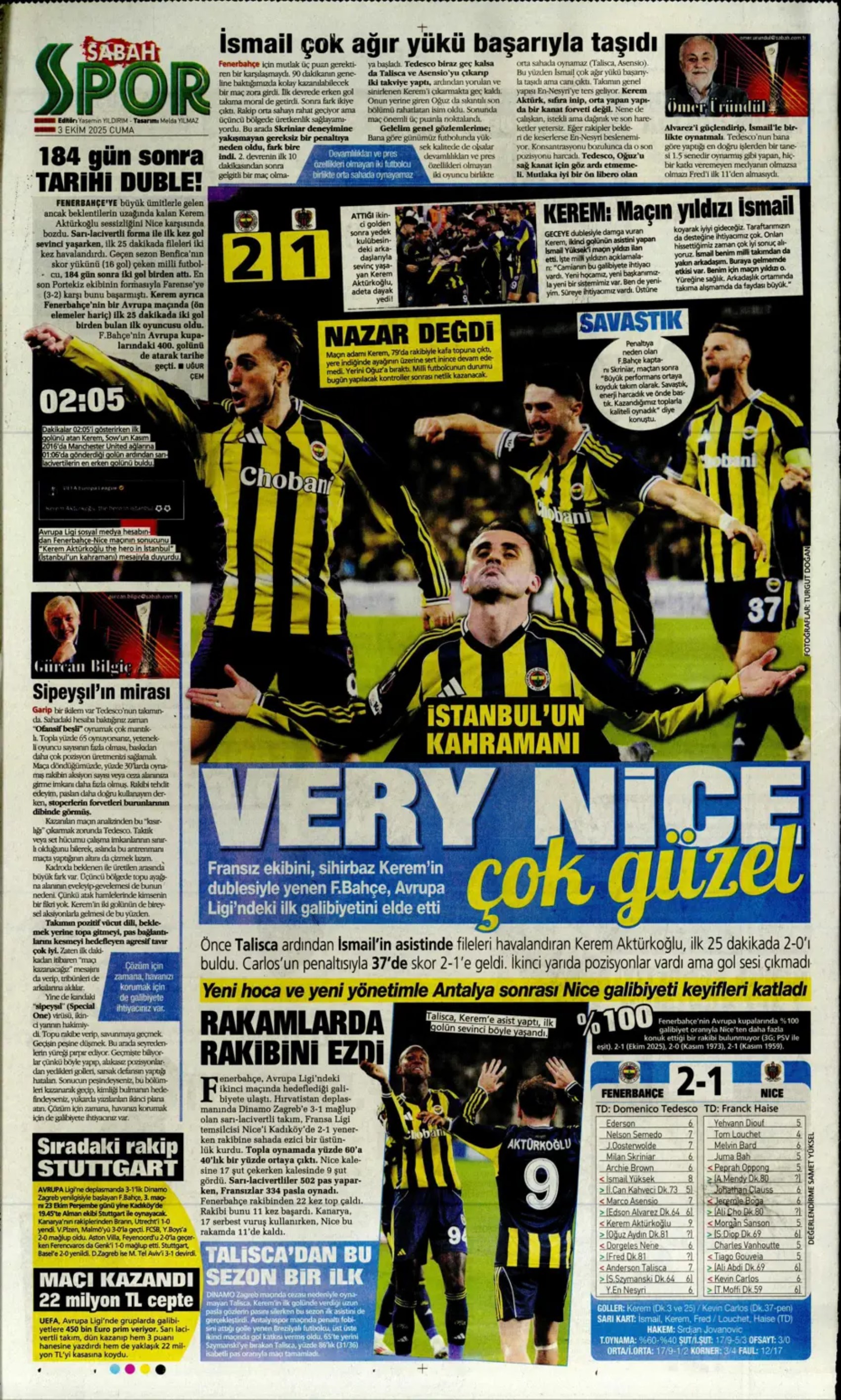 Sporda günün manşetleri: Kadıköy'de Kerem'in gecesi