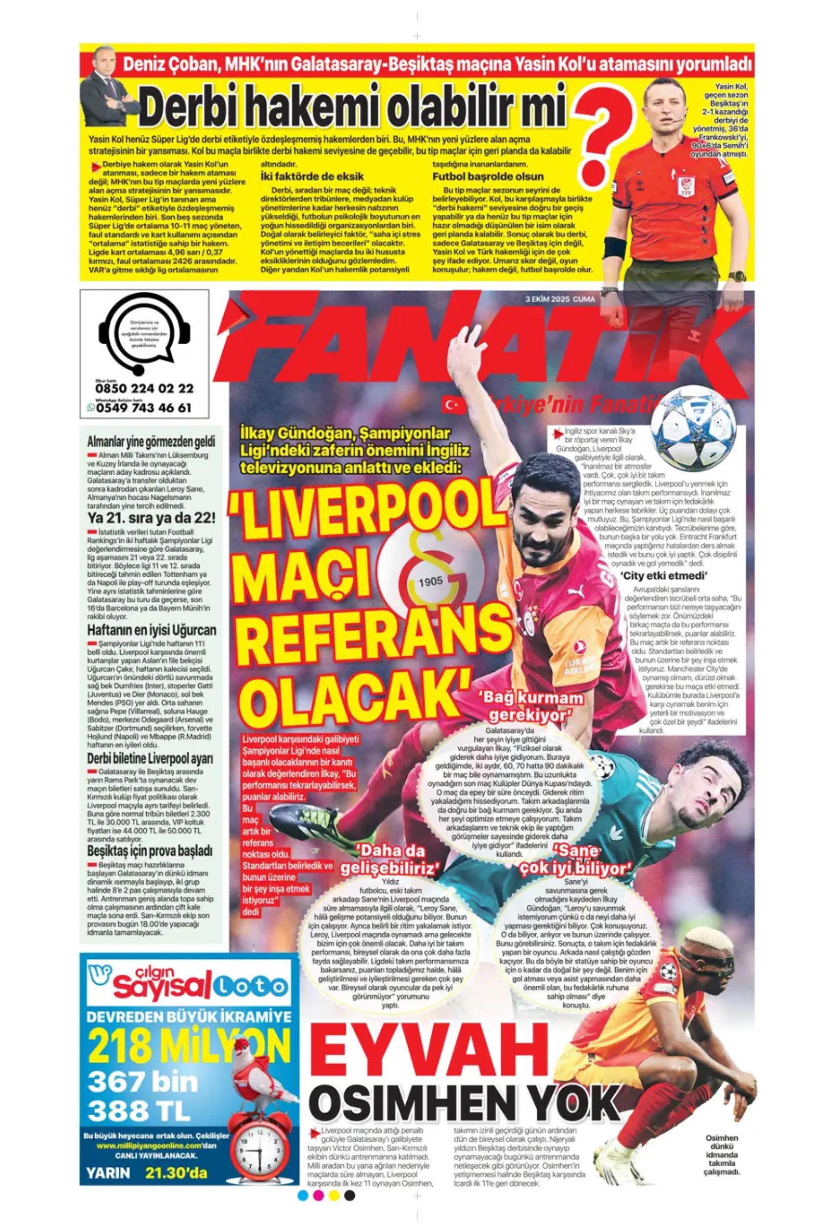 Sporda günün manşetleri: Kadıköy'de Kerem'in gecesi