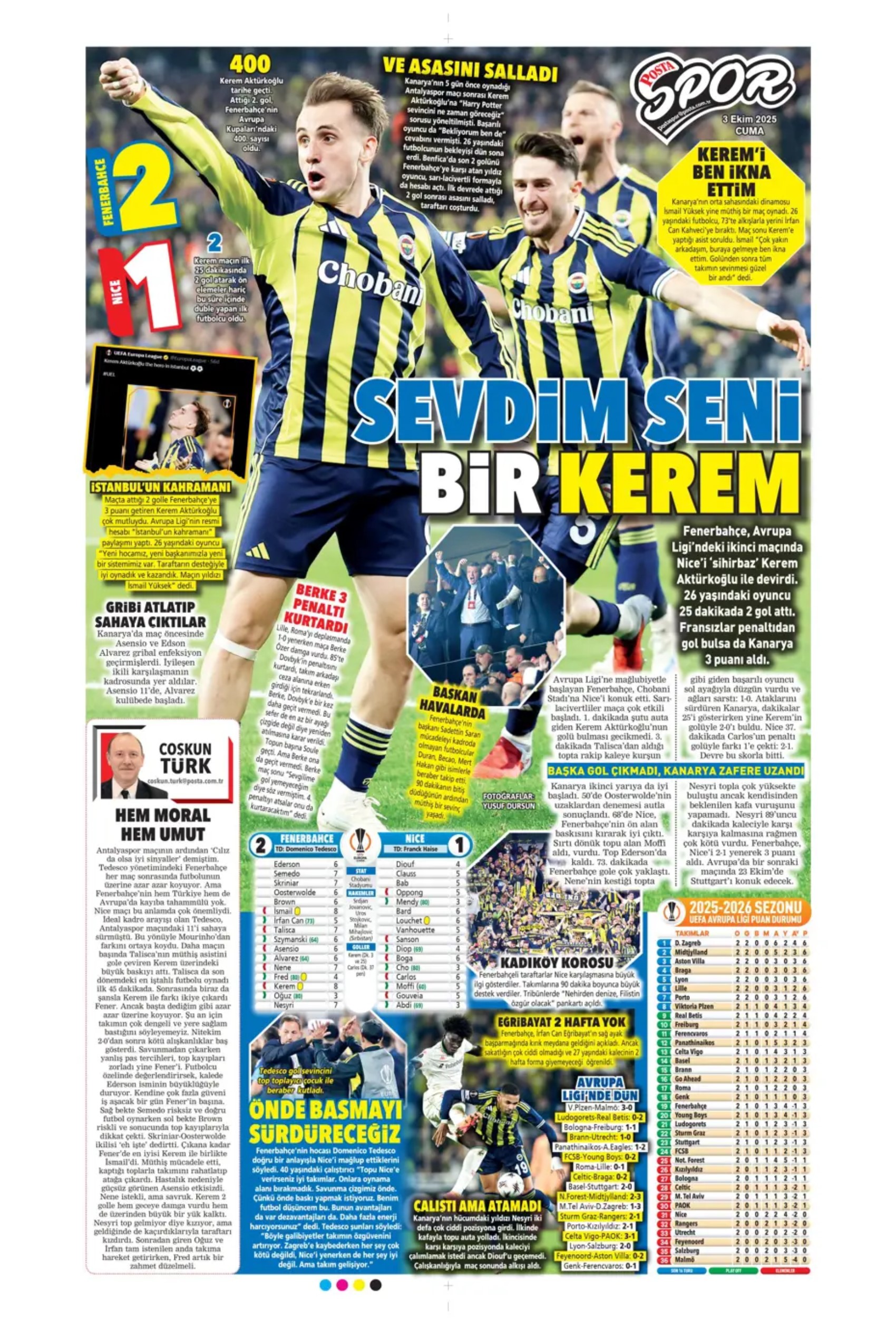 Sporda günün manşetleri: Kadıköy'de Kerem'in gecesi