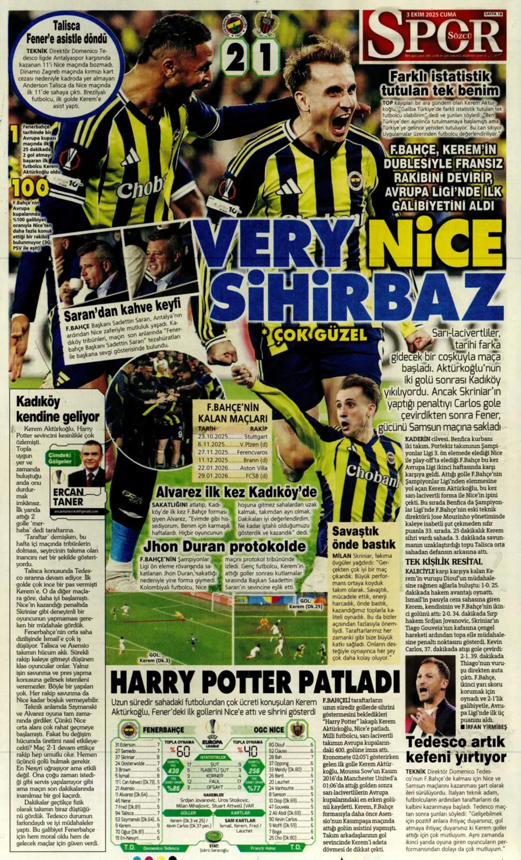 Sporda günün manşetleri: Kadıköy'de Kerem'in gecesi