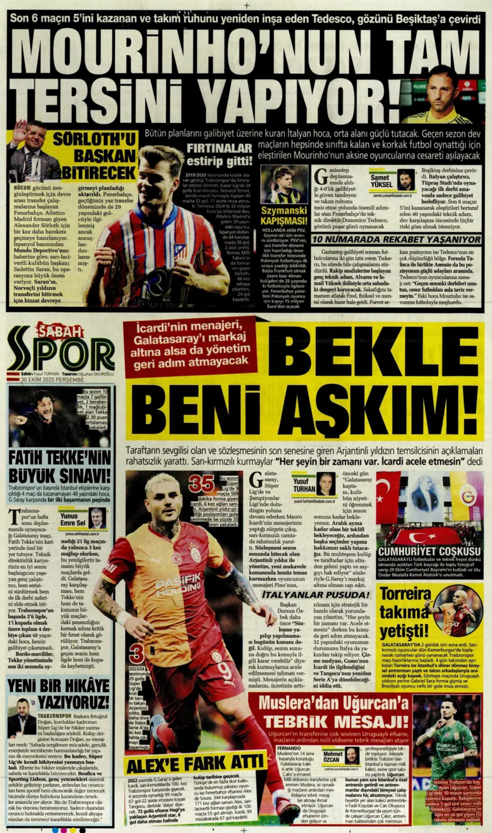 Sporda günün manşetleri... Alexander Sörloth transferini başkan bitiriyor