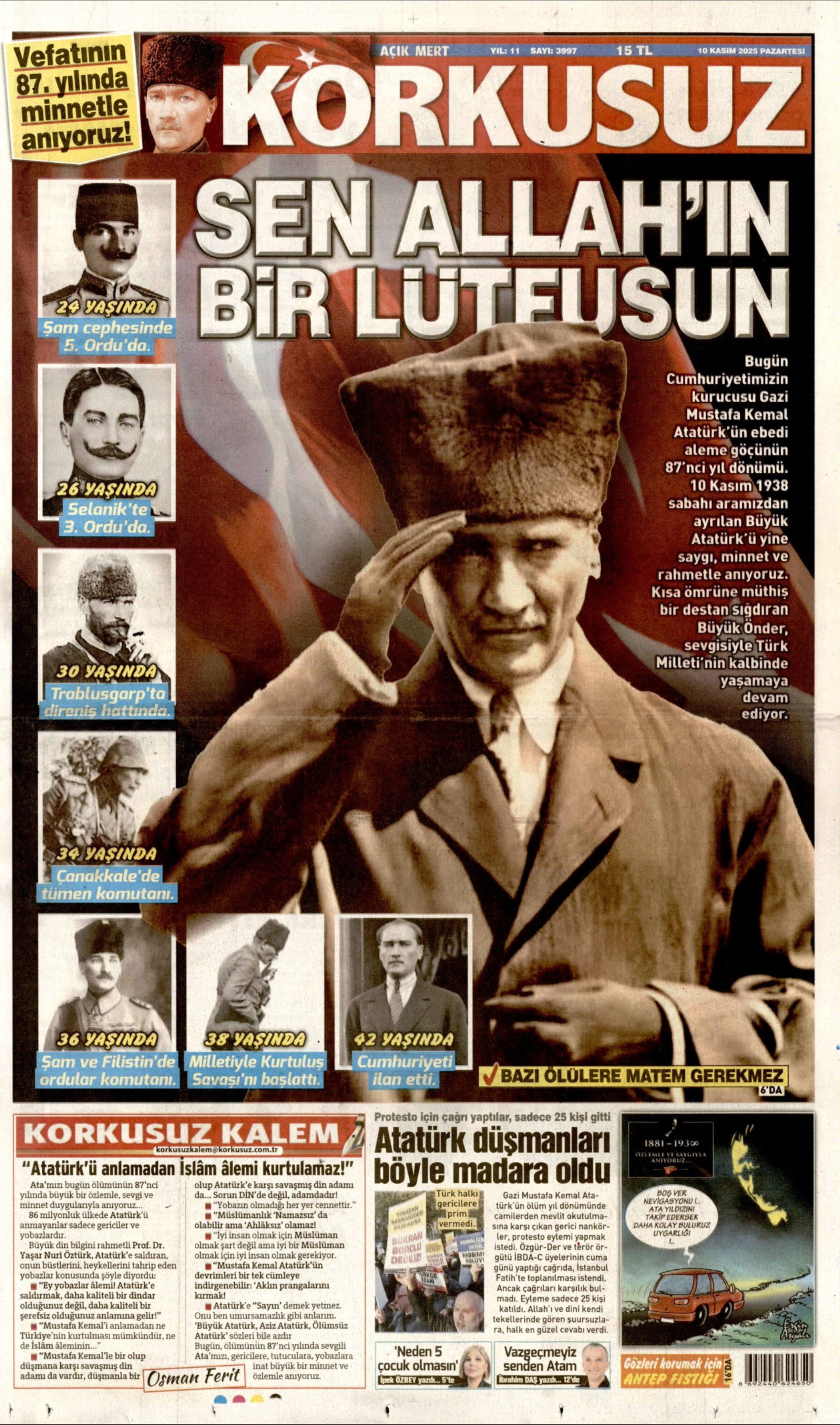 Gazeteler Ulu Önder Mustafa Kemal Atatürk'ü nasıl andı? (10 Kasım 2025 gazete manşetleri)