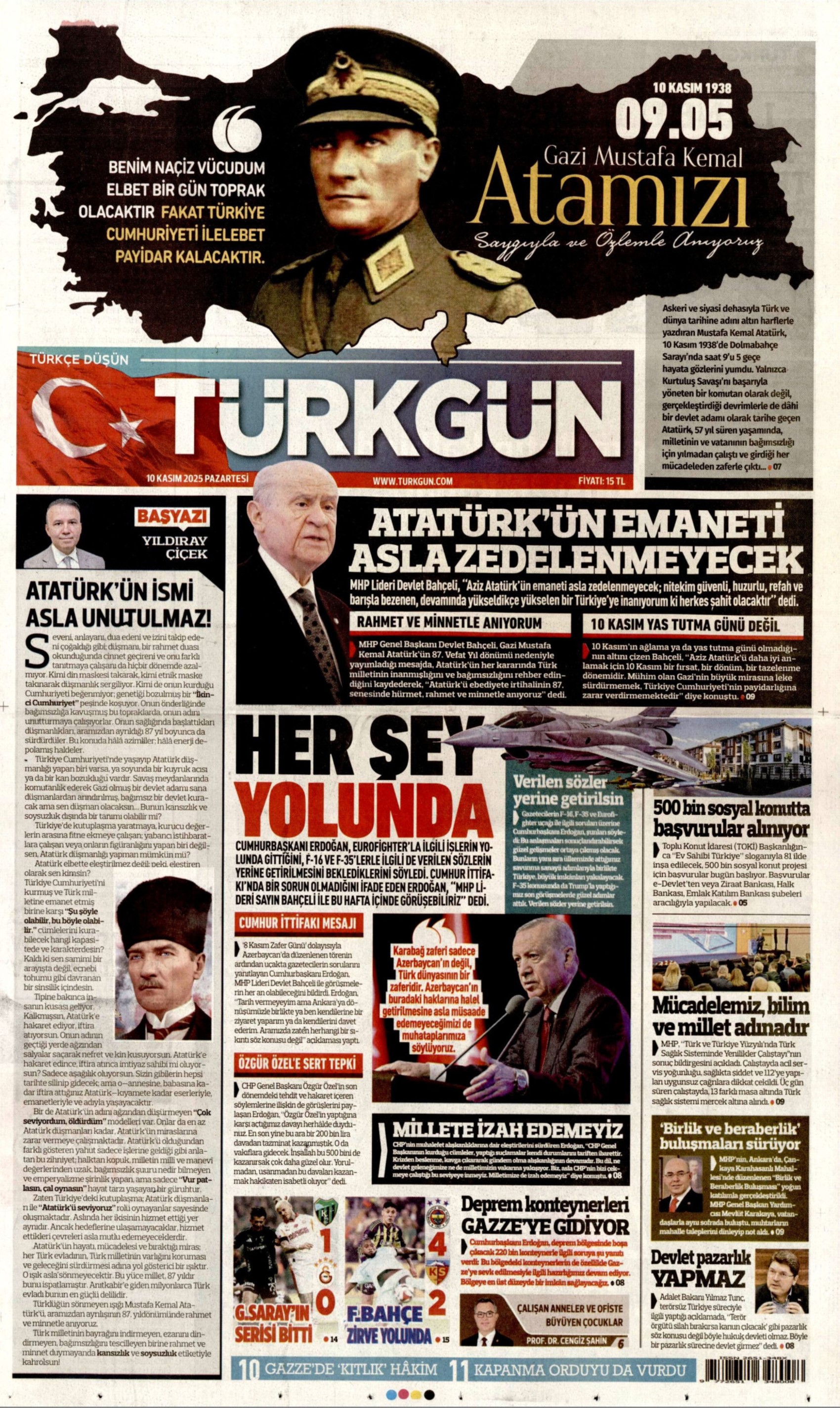 Gazeteler Ulu Önder Mustafa Kemal Atatürk'ü nasıl andı? (10 Kasım 2025 gazete manşetleri)