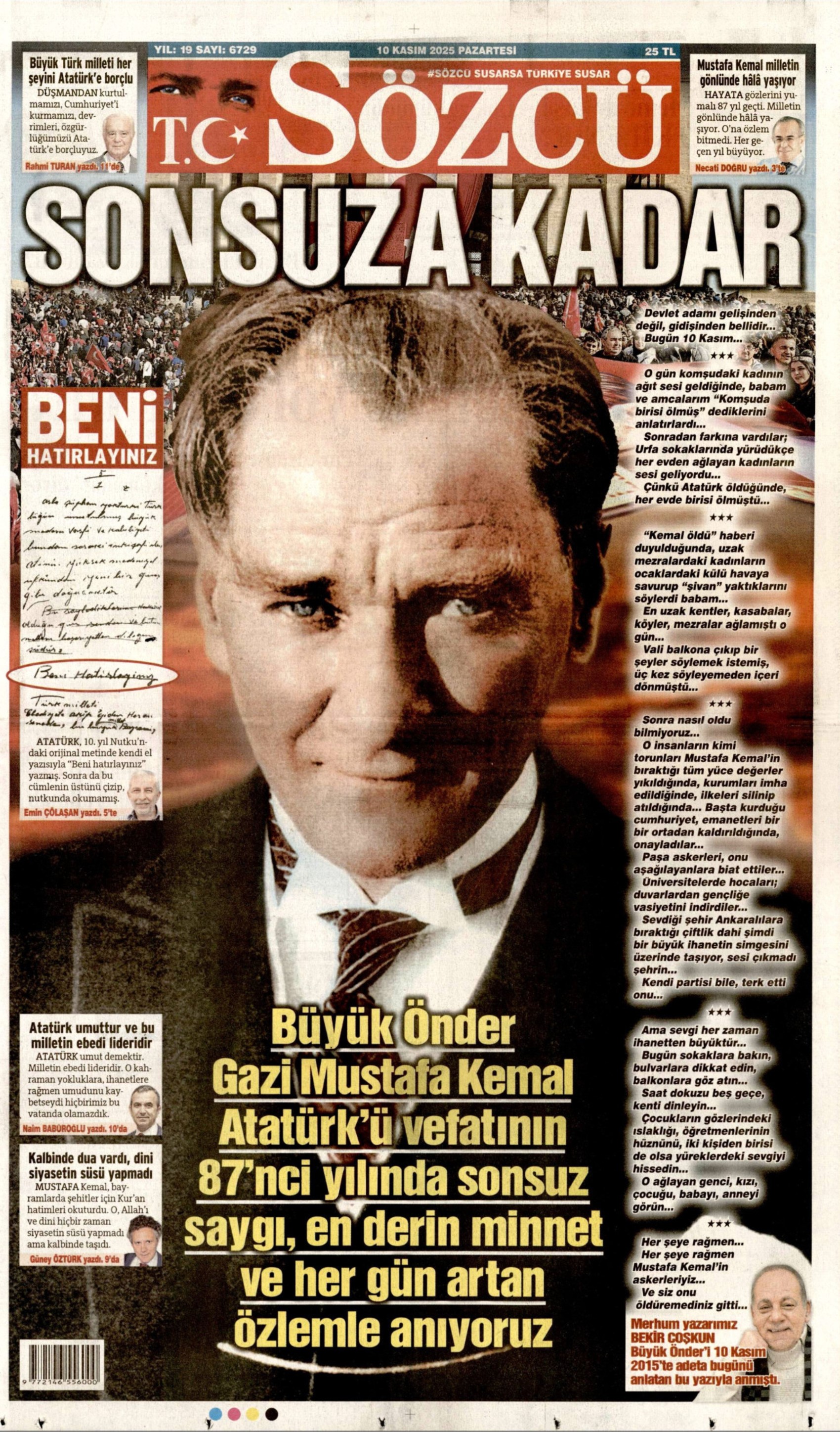 Gazeteler Ulu Önder Mustafa Kemal Atatürk'ü nasıl andı? (10 Kasım 2025 gazete manşetleri)
