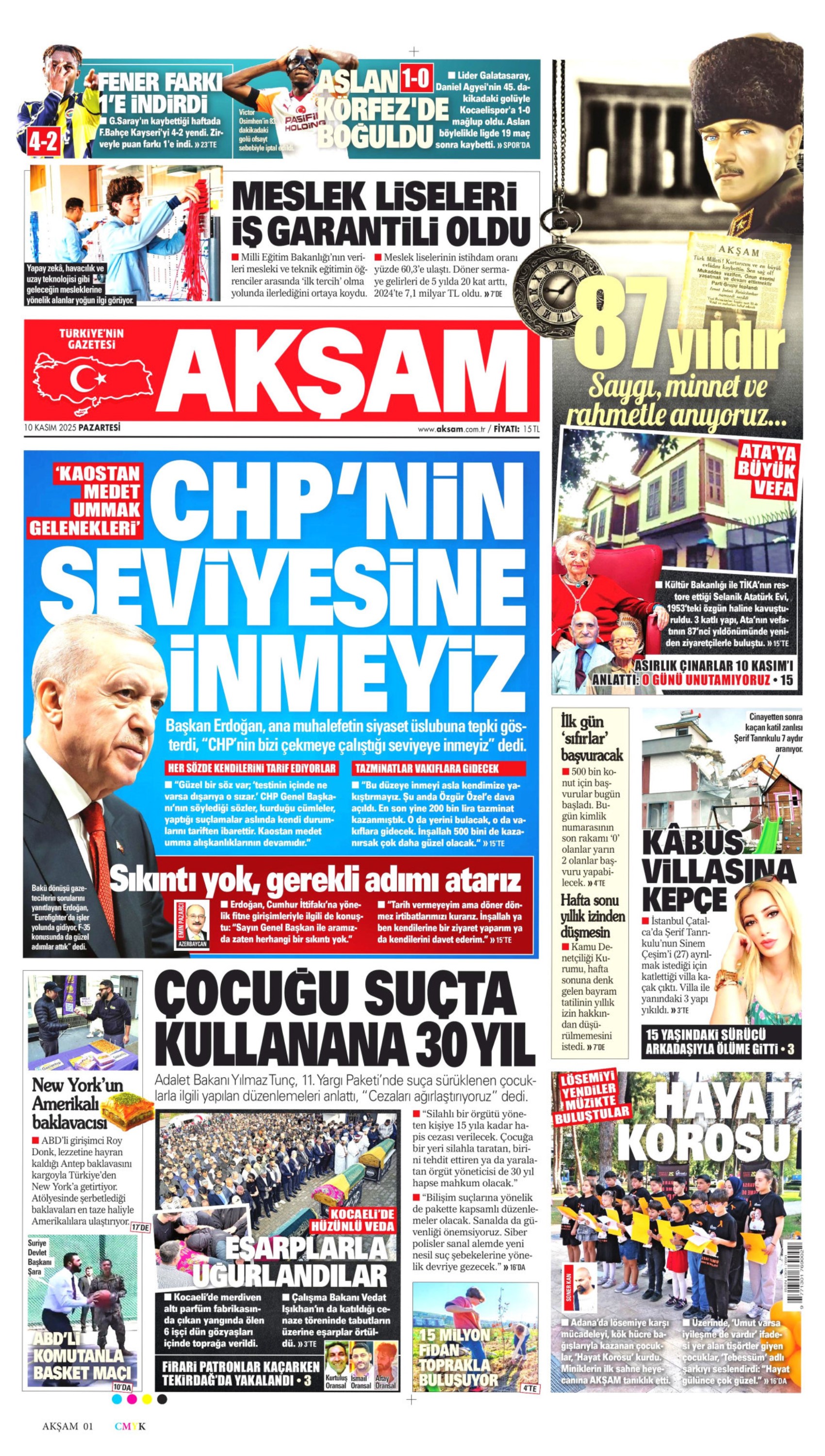 Gazeteler Ulu Önder Mustafa Kemal Atatürk'ü nasıl andı? (10 Kasım 2025 gazete manşetleri)