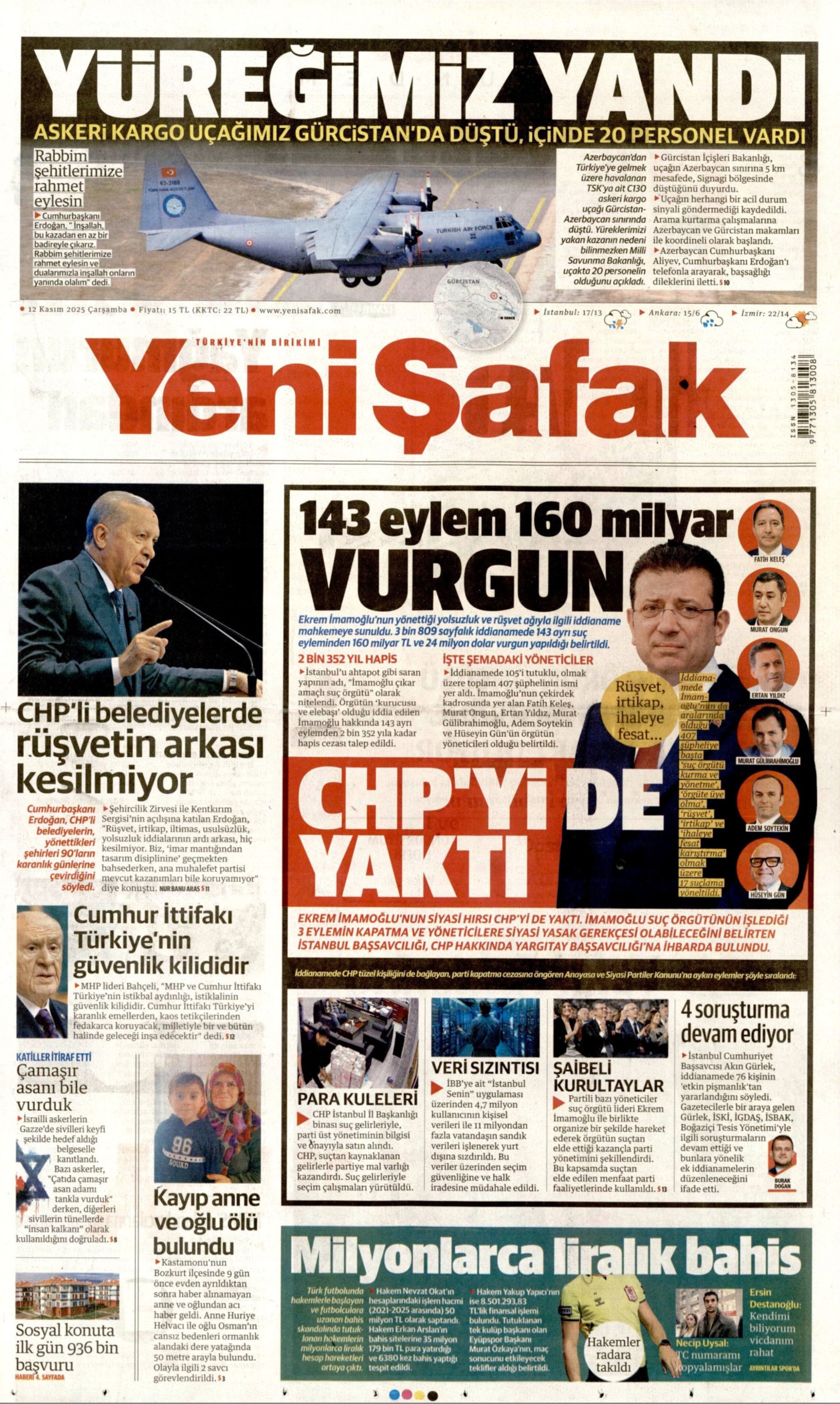 12 Kasım 2025 gazete manşetleri: Gazeteler İBB iddianamesini nasıl gördü?