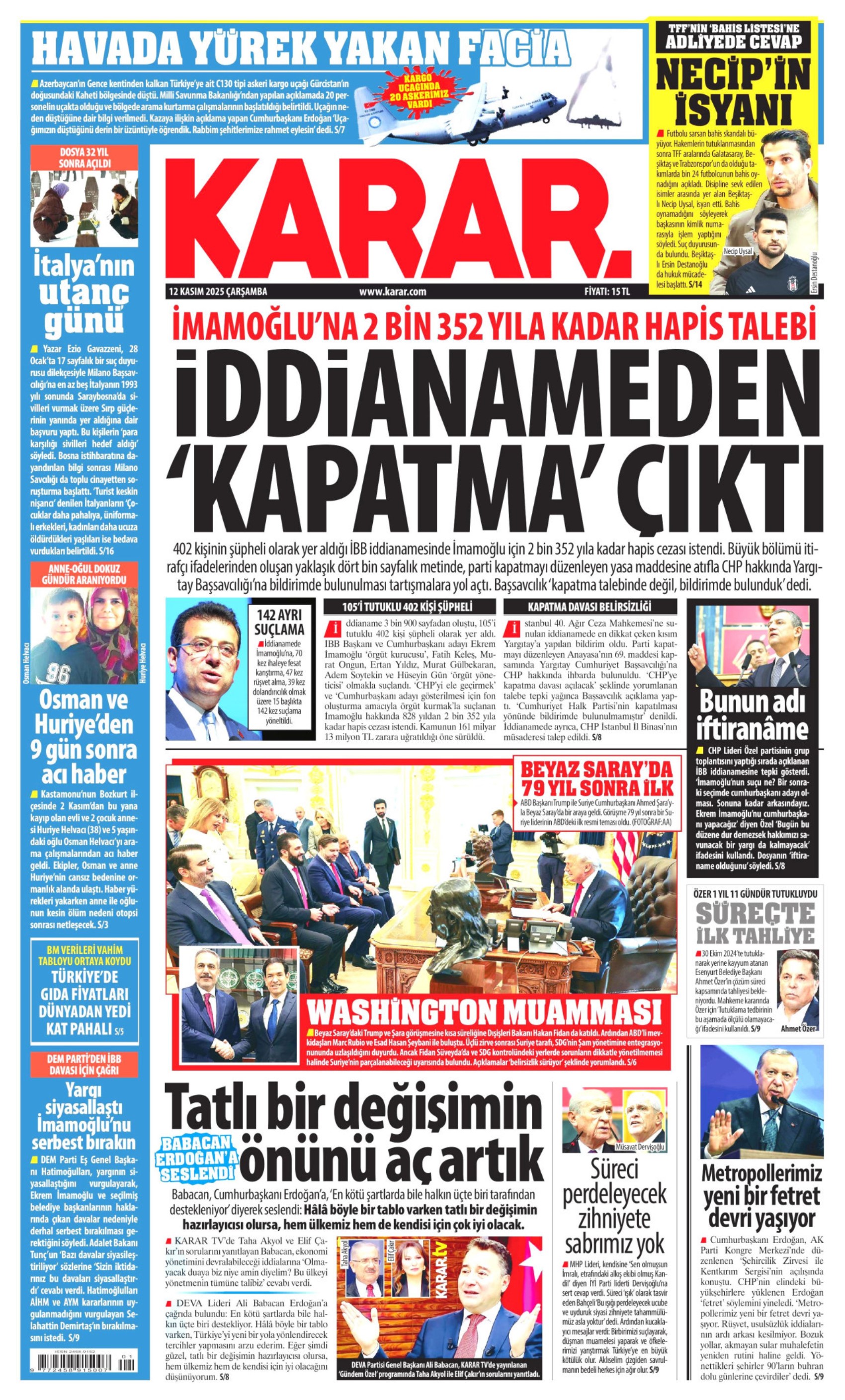 12 Kasım 2025 gazete manşetleri: Gazeteler İBB iddianamesini nasıl gördü?