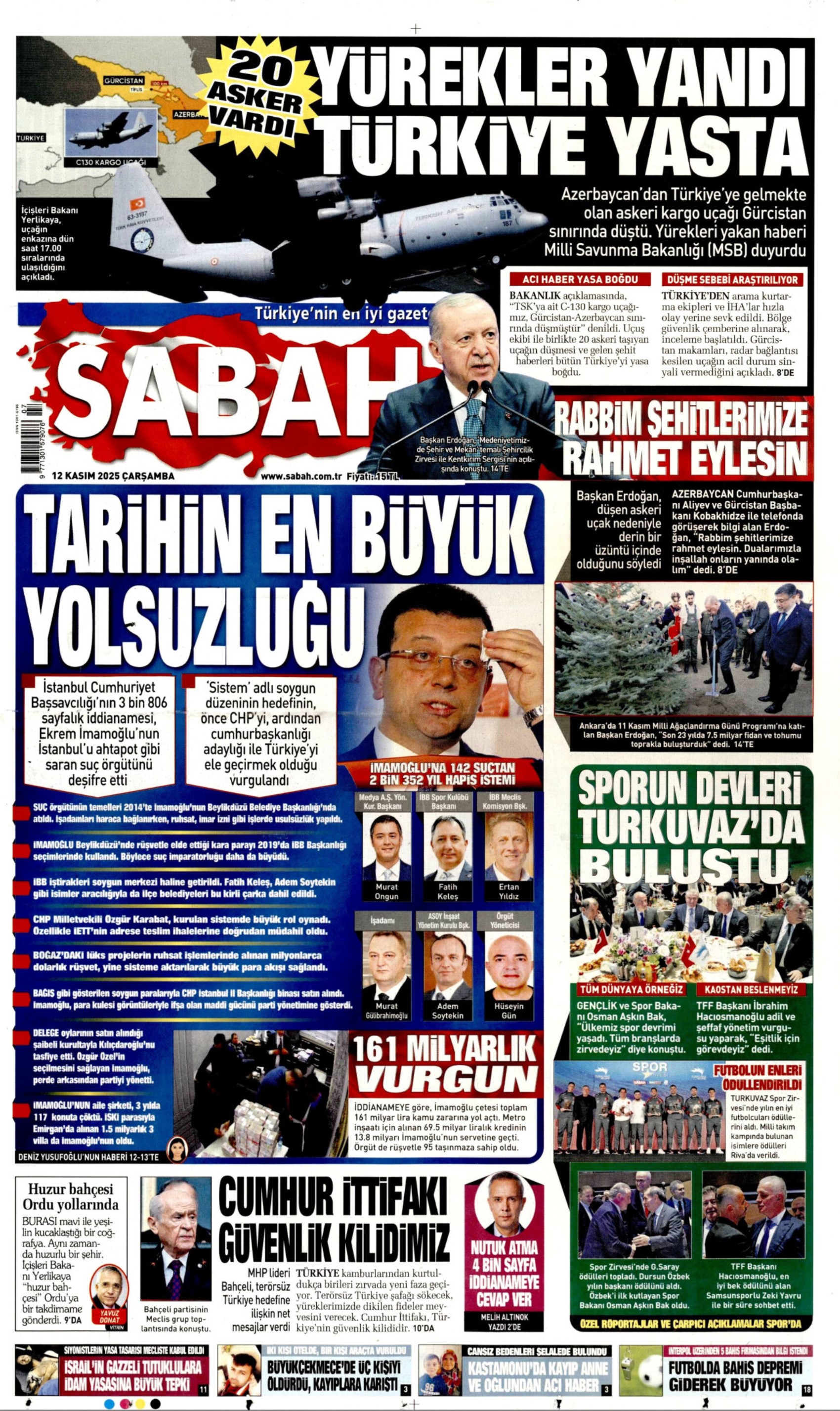 12 Kasım 2025 gazete manşetleri: Gazeteler İBB iddianamesini nasıl gördü?