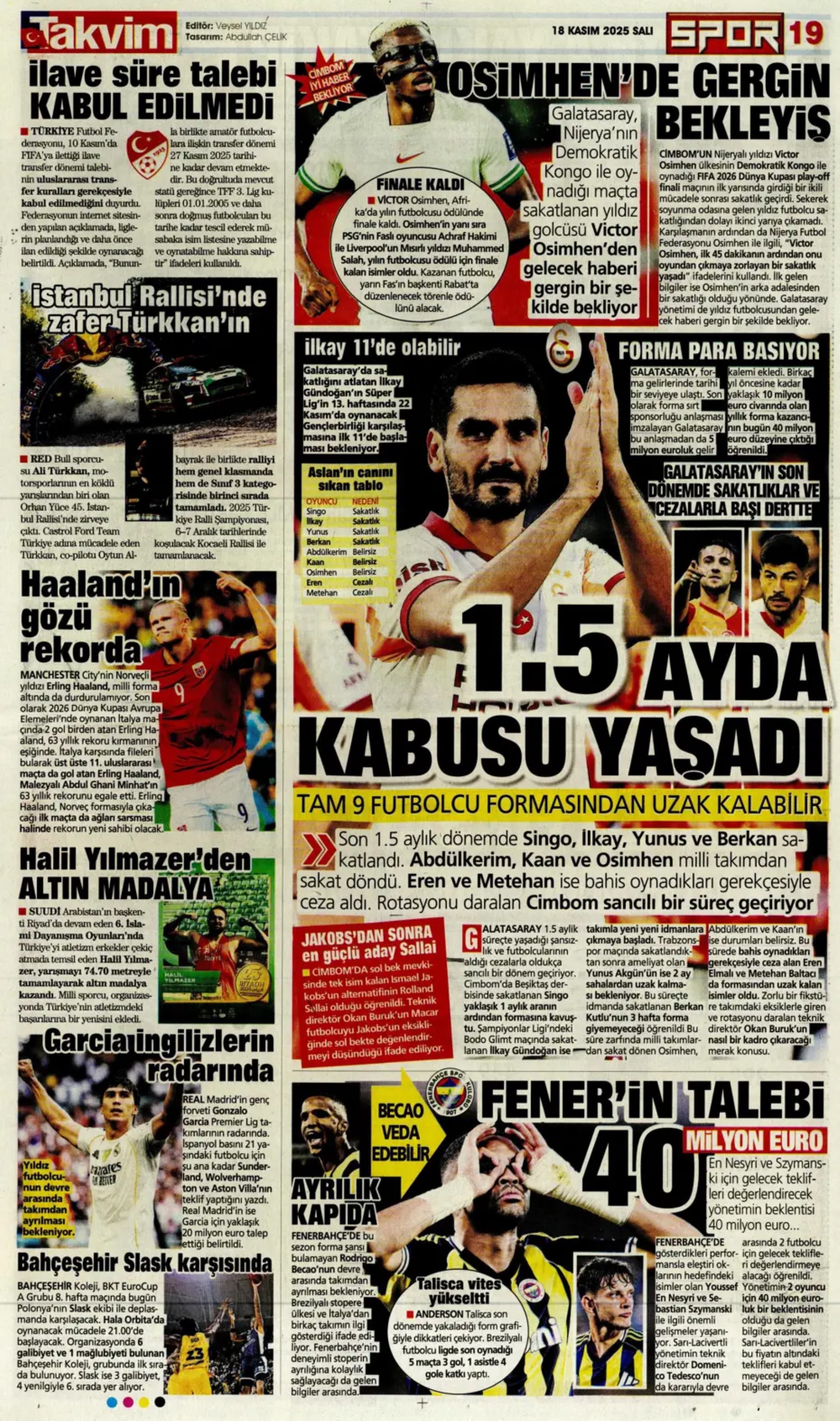 Sporda günün manşetleri: Sörloth'la ilk temas... Lookman yükleniyor!