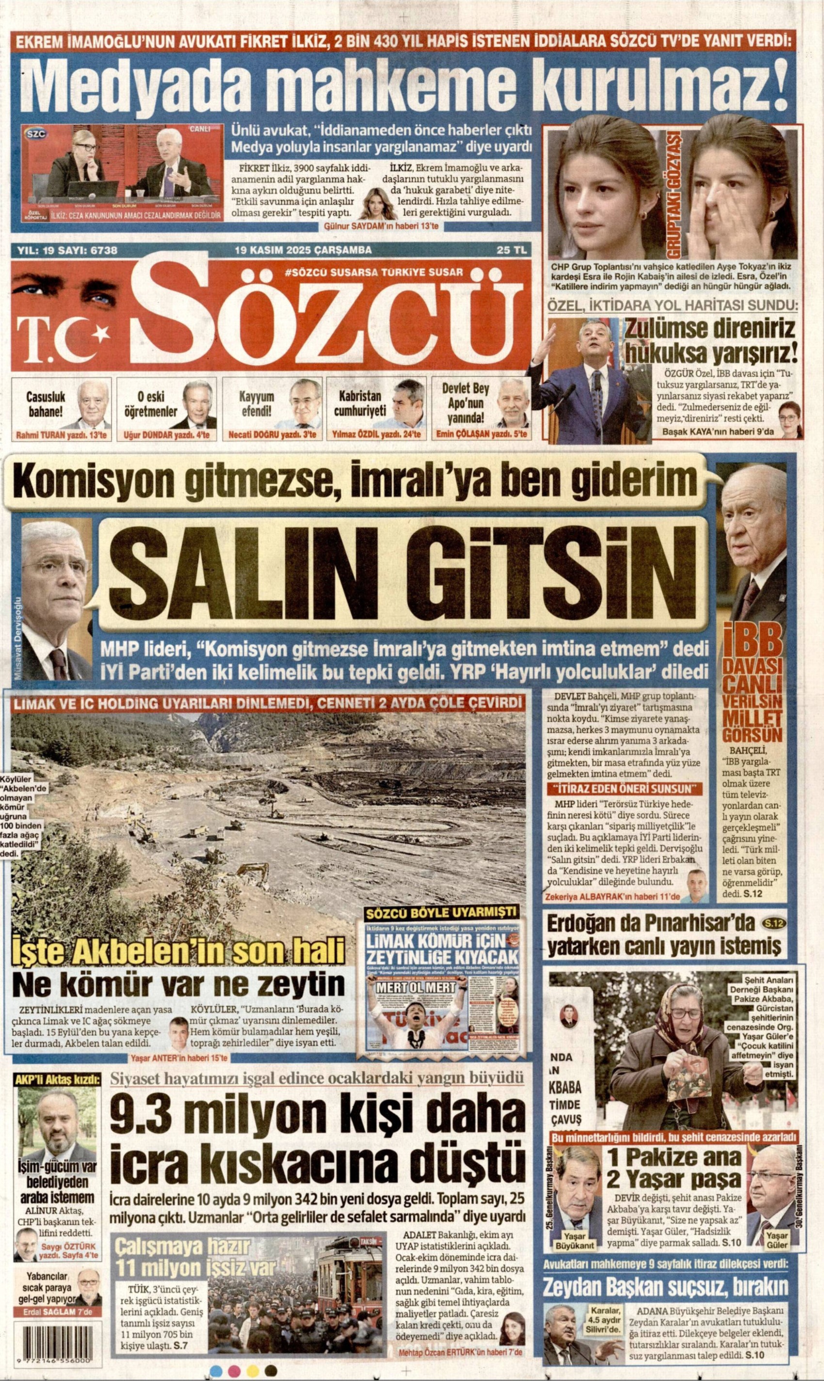 19 Kasım 2025 gazete manşetleri: Gazeteler, Bahçeli'nin 'İmralı'ya ben giderim' çıkışını nasıl gördü?