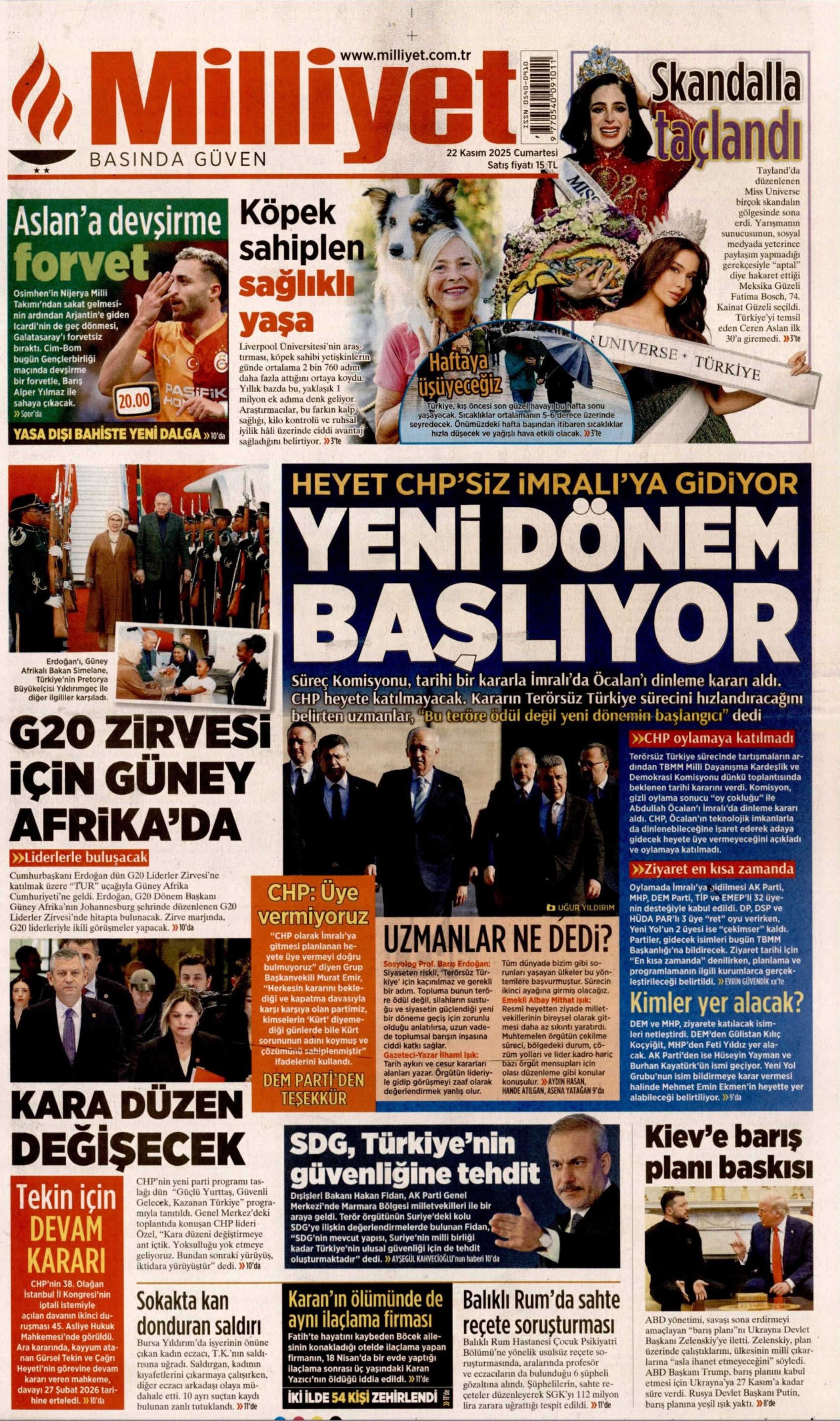 CHP, teröristbaşına gitmeyecek: Gazeteler, açılım komisyonunun İmralı kararını nasıl gördü? (22 Kasım 2025 gazete manşetleri)