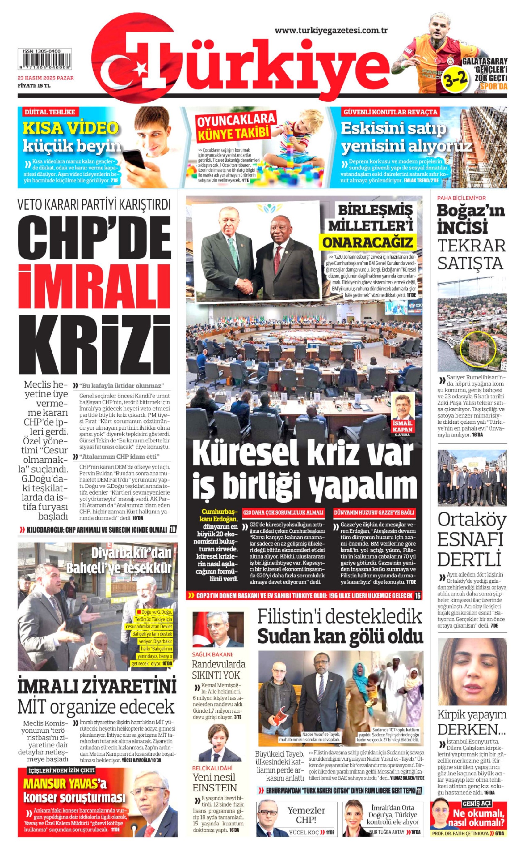 23 Kasım 2025 gazete manşetleri: Yandaş Yeni Akit'in hedefinde Mansur Yavaş var