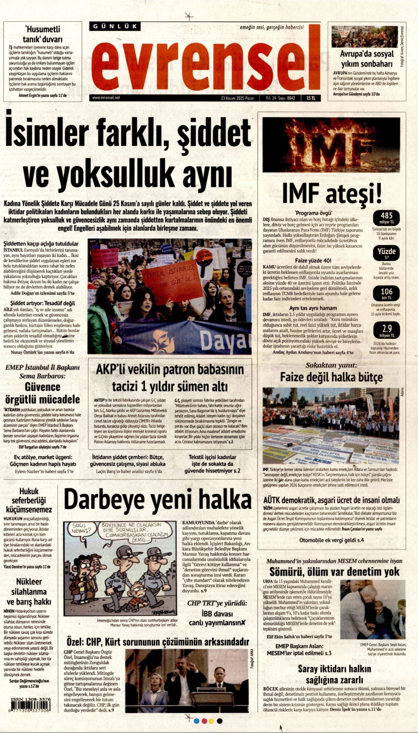 23 Kasım 2025 gazete manşetleri: Yandaş Yeni Akit'in hedefinde Mansur Yavaş var