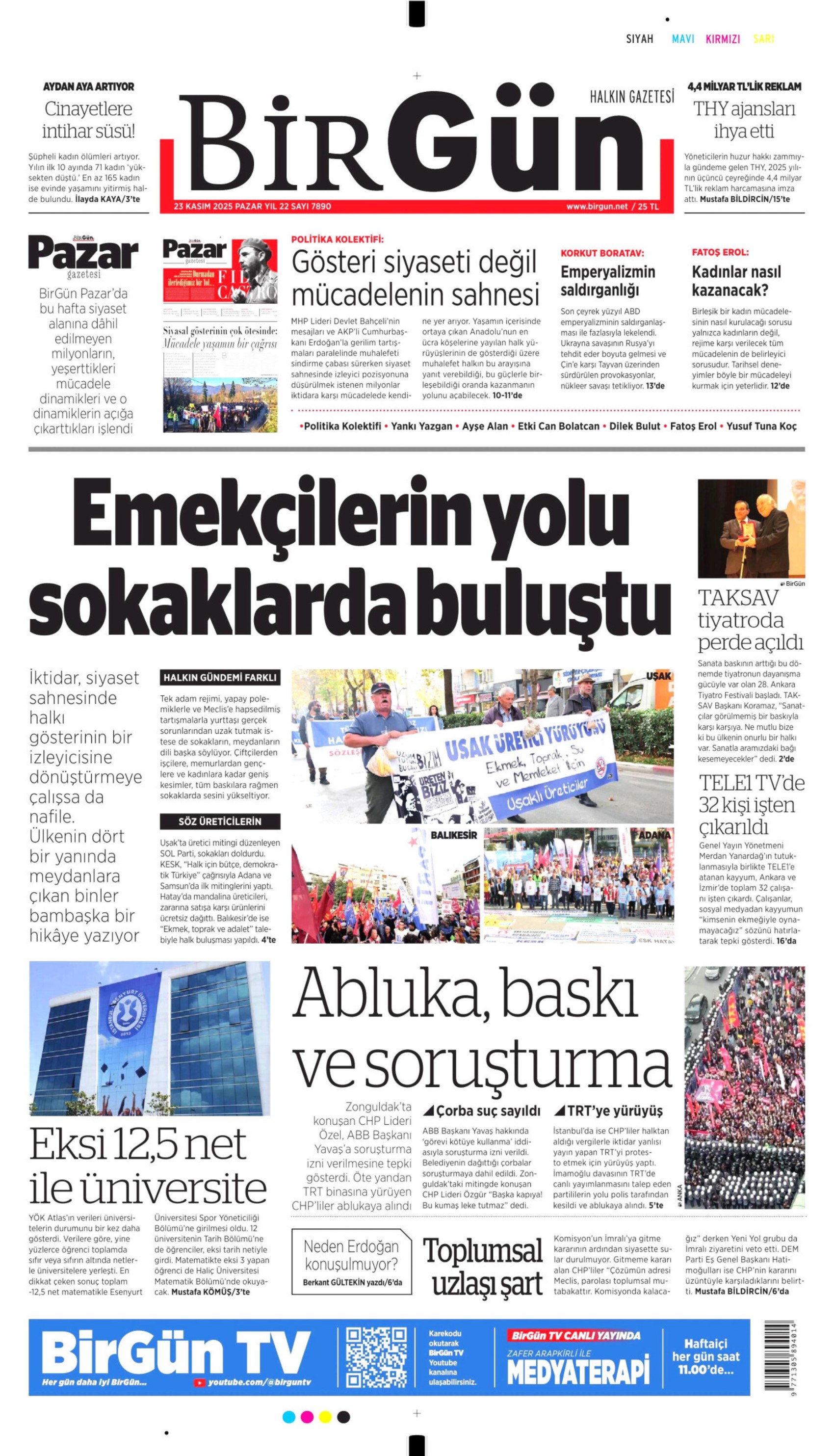 23 Kasım 2025 gazete manşetleri: Yandaş Yeni Akit'in hedefinde Mansur Yavaş var