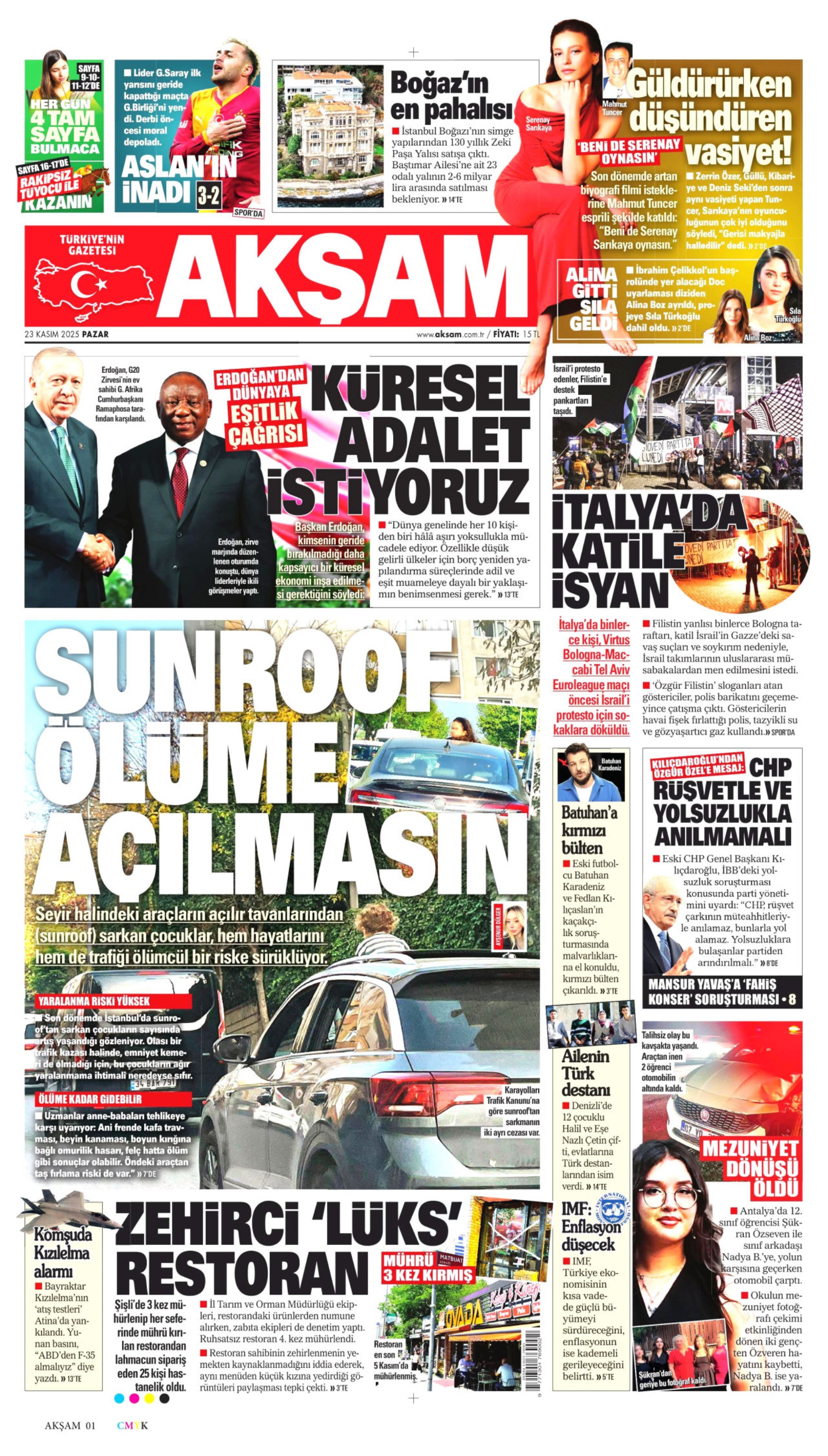 23 Kasım 2025 gazete manşetleri: Yandaş Yeni Akit'in hedefinde Mansur Yavaş var