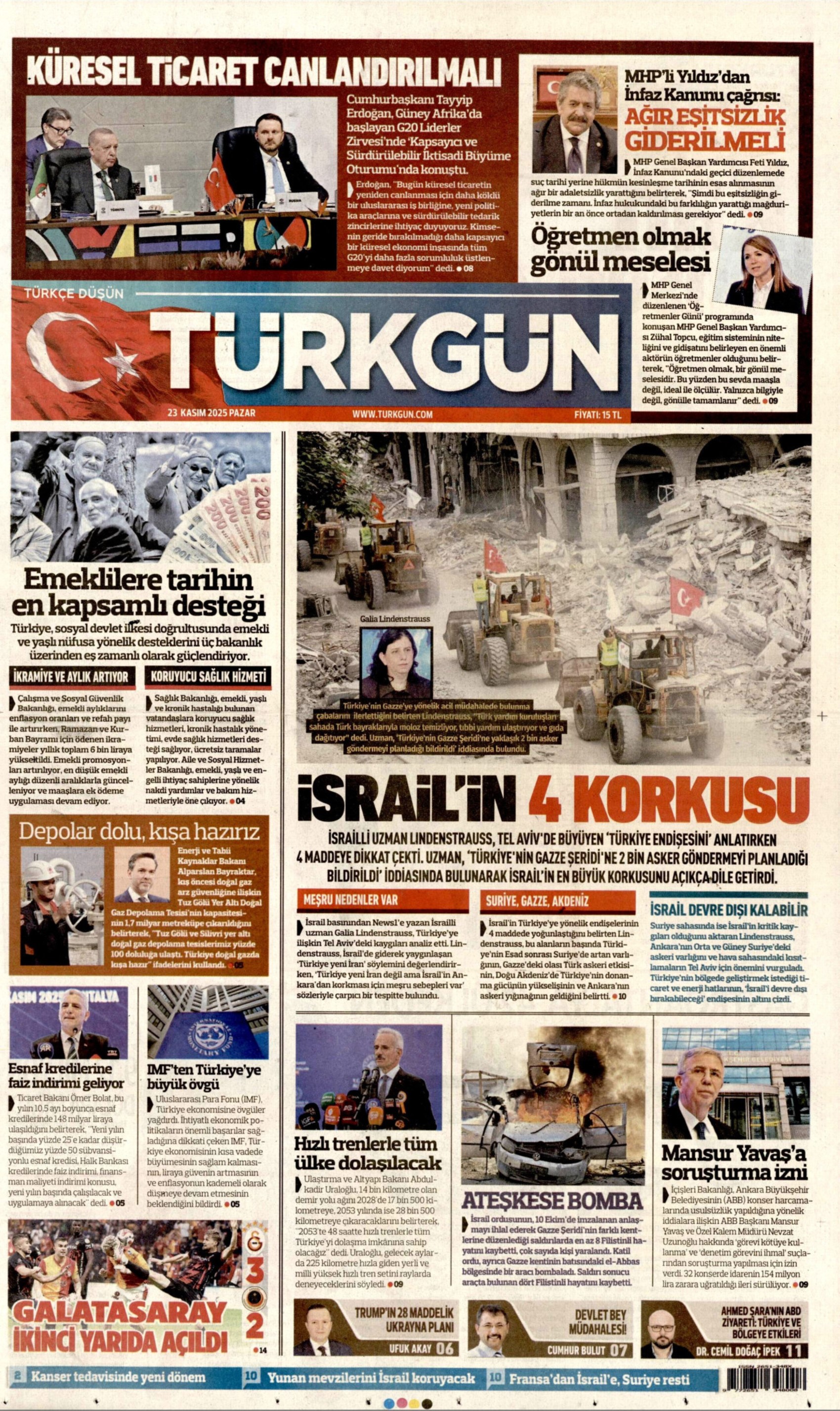 23 Kasım 2025 gazete manşetleri: Yandaş Yeni Akit'in hedefinde Mansur Yavaş var