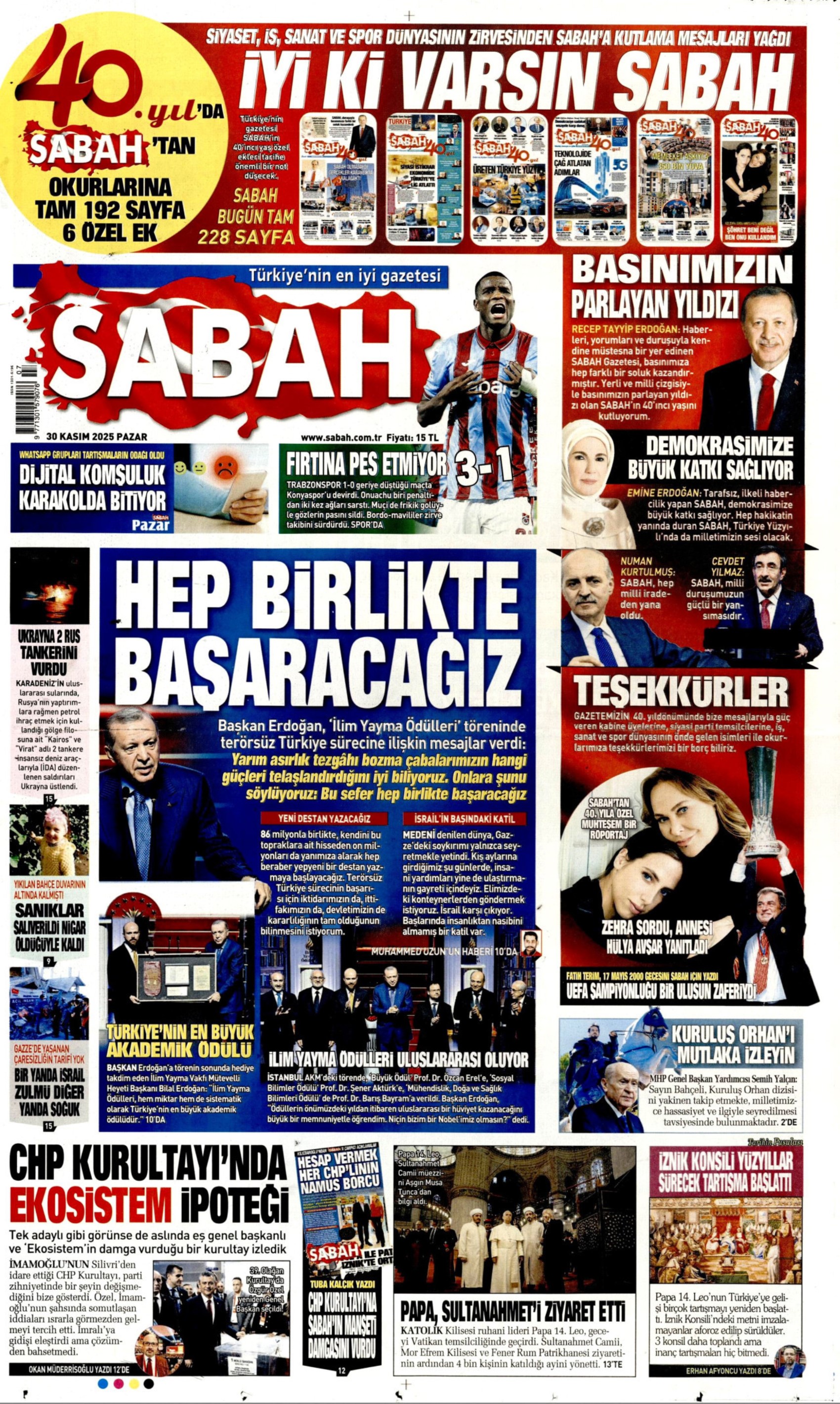 Özgür Özel 4. kez Genel Başkan: Gazeteler, CHP'nin 39. Olağan Kurultayı'nı nasıl gördü? (30 Kasım 2025 gazete manşetleri)