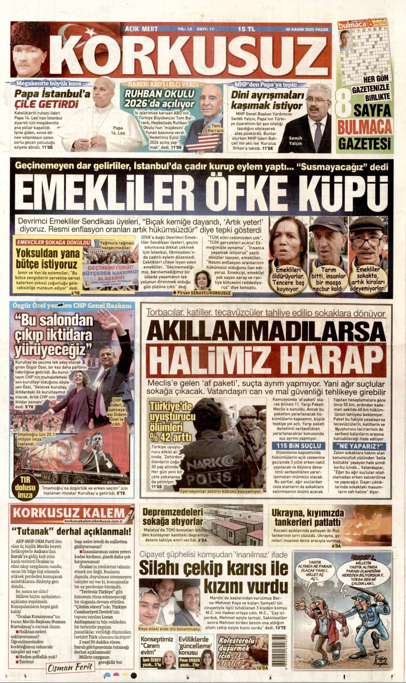 Özgür Özel 4. kez Genel Başkan: Gazeteler, CHP'nin 39. Olağan Kurultayı'nı nasıl gördü? (30 Kasım 2025 gazete manşetleri)