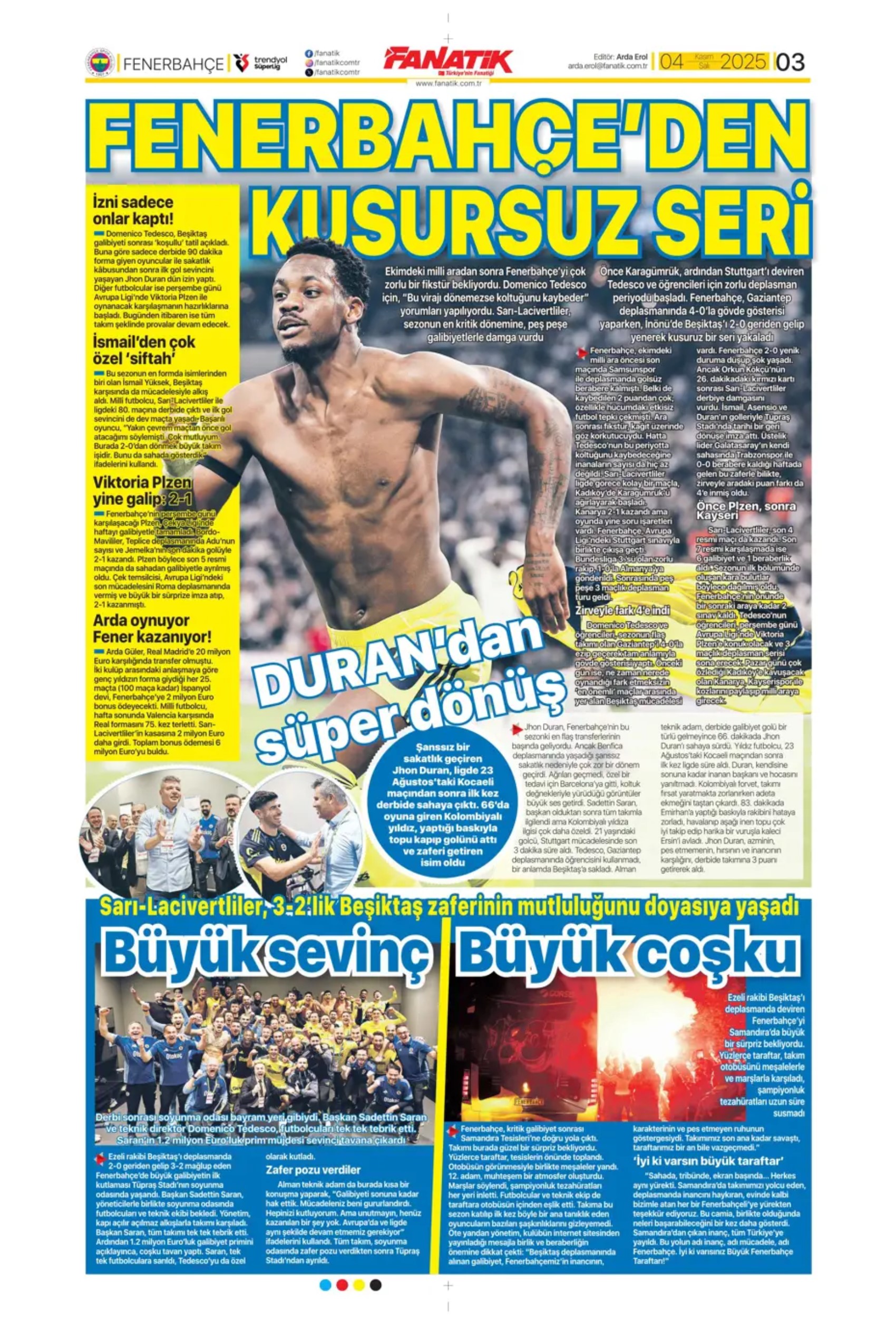 Sporda günün manşetleri... Beşiktaş'ta derbi mağlubiyeti sonrası kritik zirve!