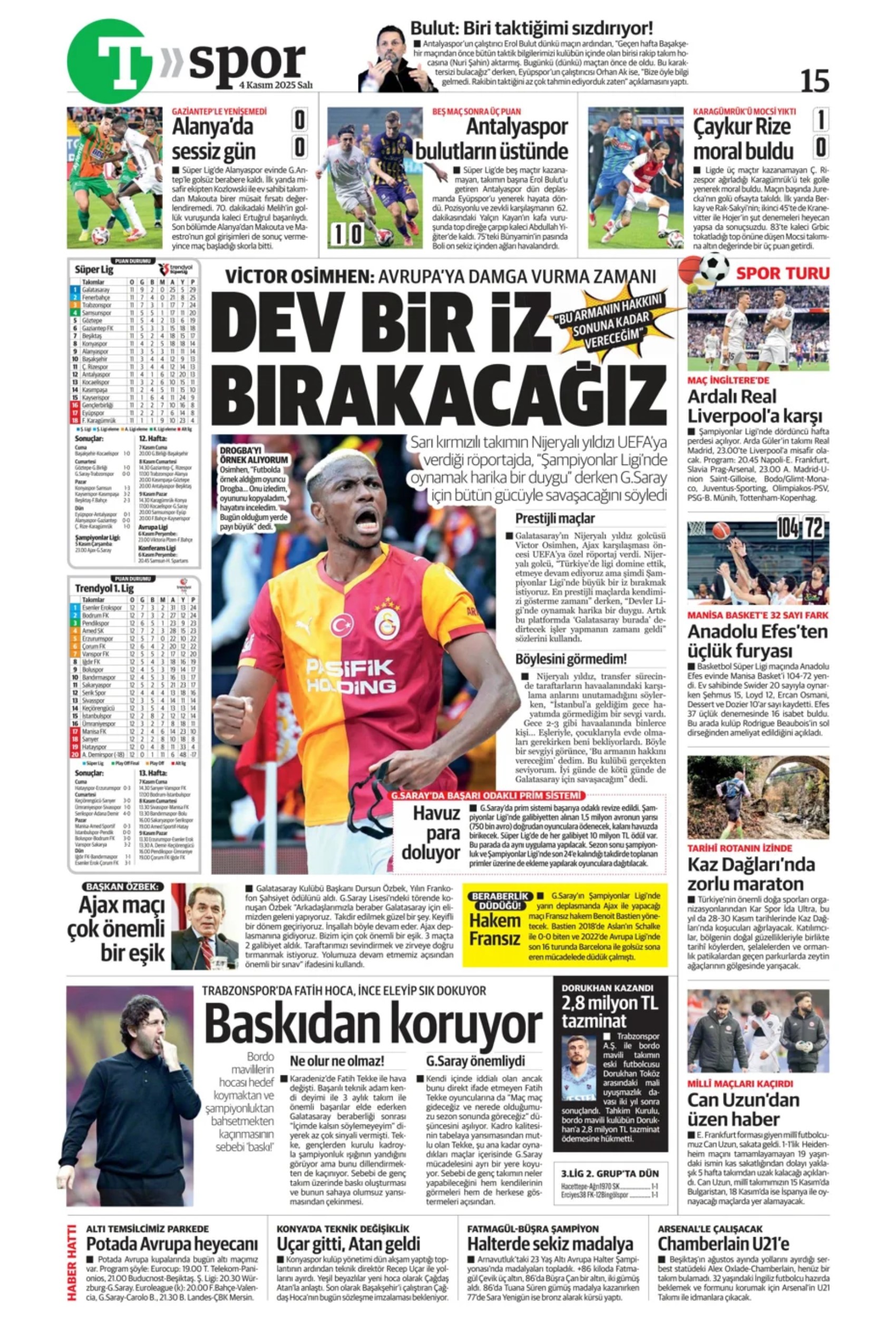 Sporda günün manşetleri... Beşiktaş'ta derbi mağlubiyeti sonrası kritik zirve!