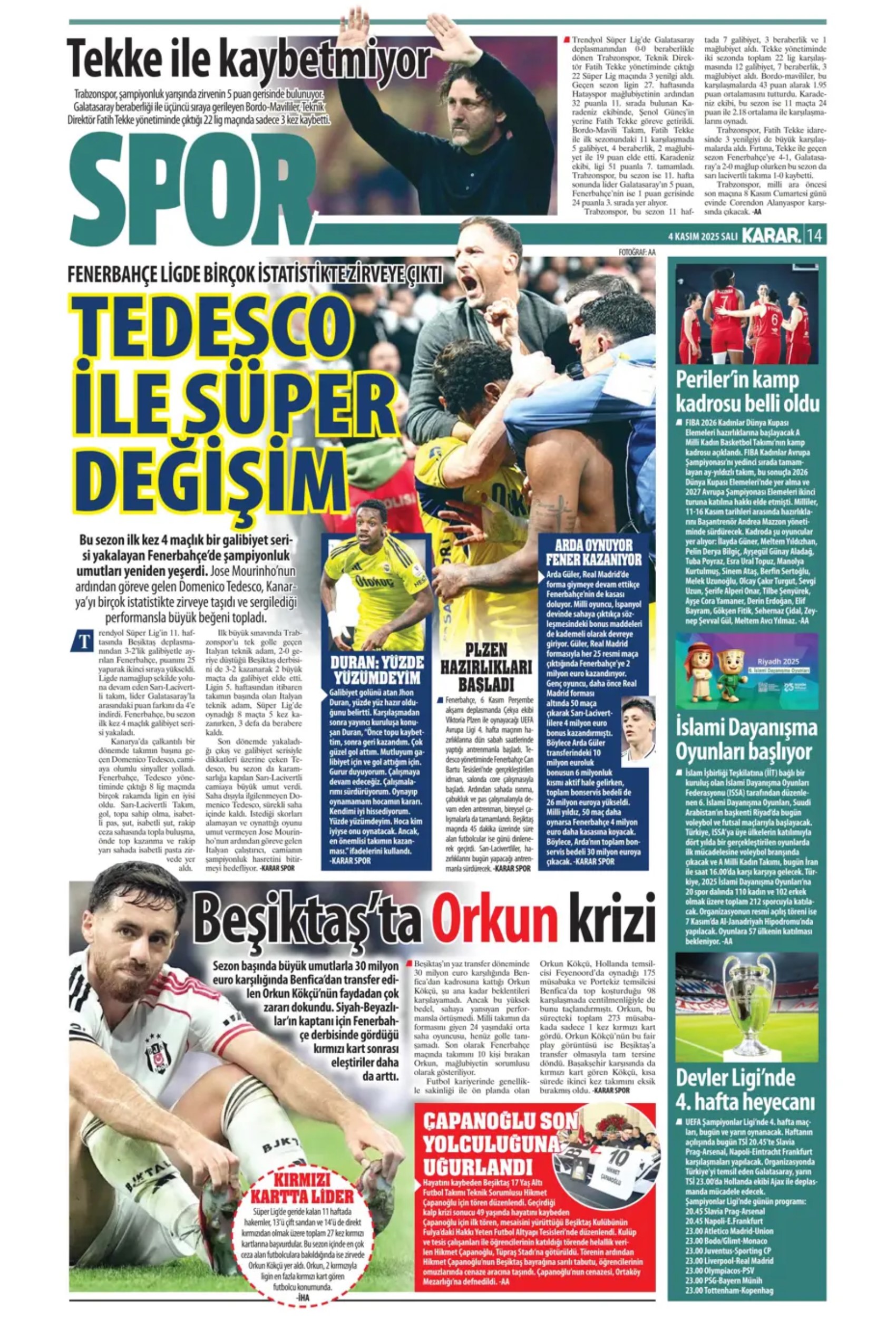 Sporda günün manşetleri... Beşiktaş'ta derbi mağlubiyeti sonrası kritik zirve!