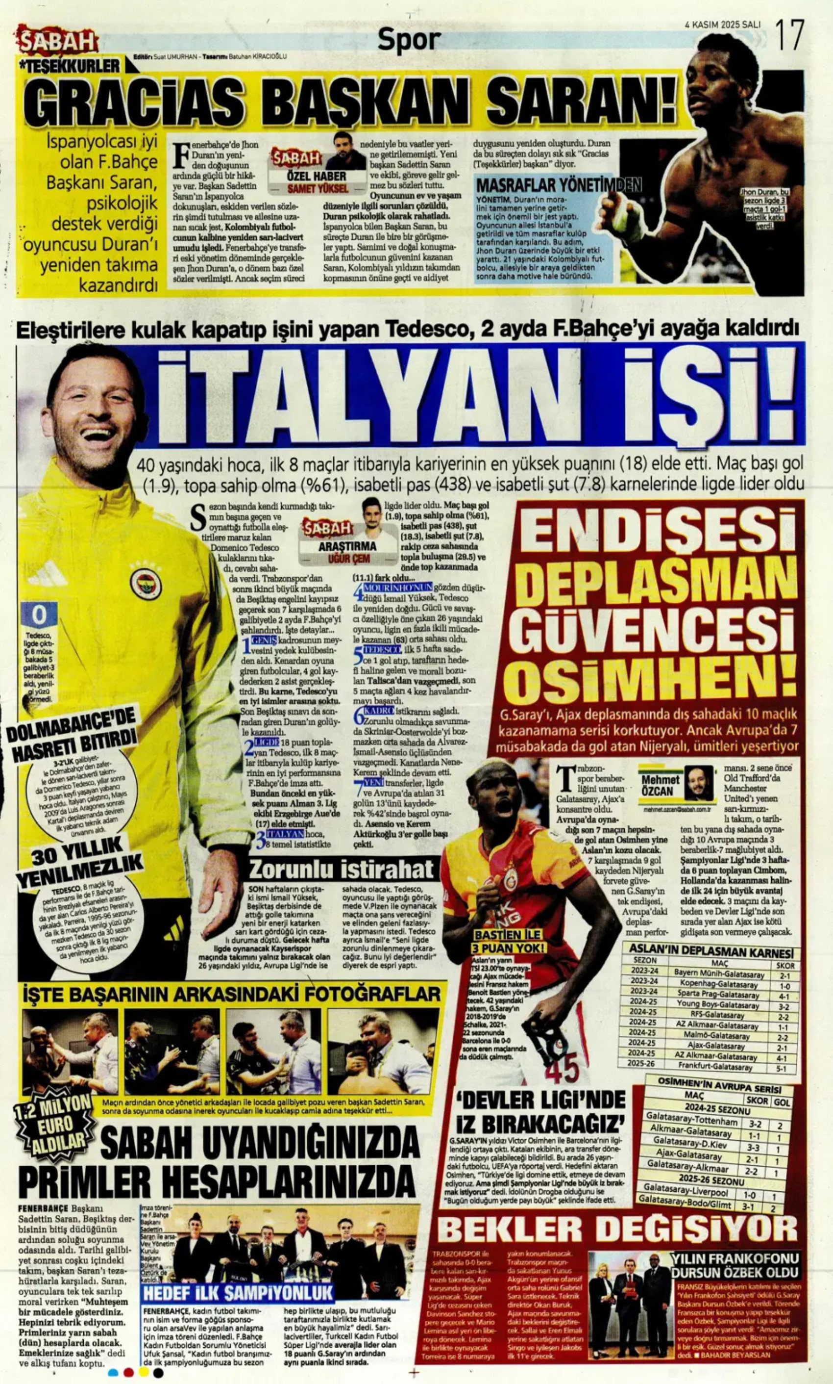 Sporda günün manşetleri... Beşiktaş'ta derbi mağlubiyeti sonrası kritik zirve!