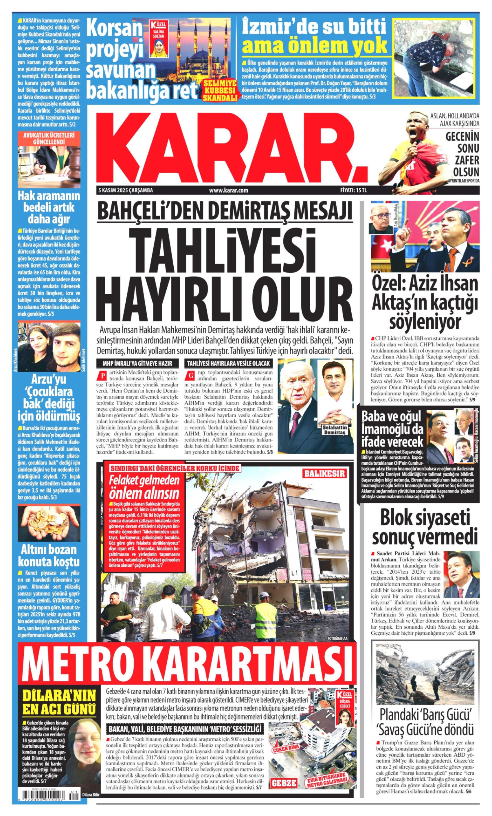 5 Kasım 2025 gazete manşetleri: Gazeteler, Bahçeli'nin Demirtaş çıkışını nasıl gördü?