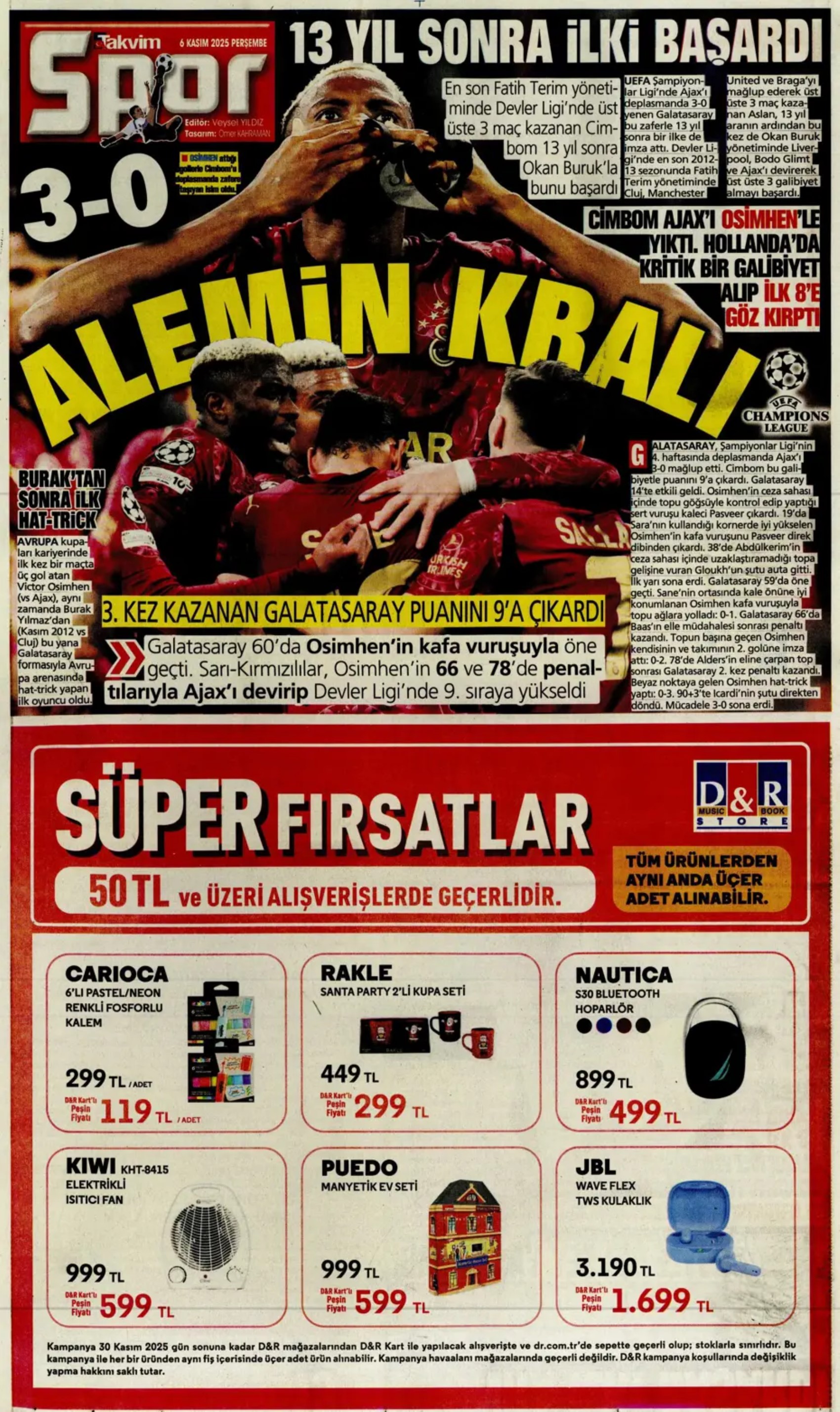 Sporda günün manşetleri... Devler Ligi'nde maskeli balo